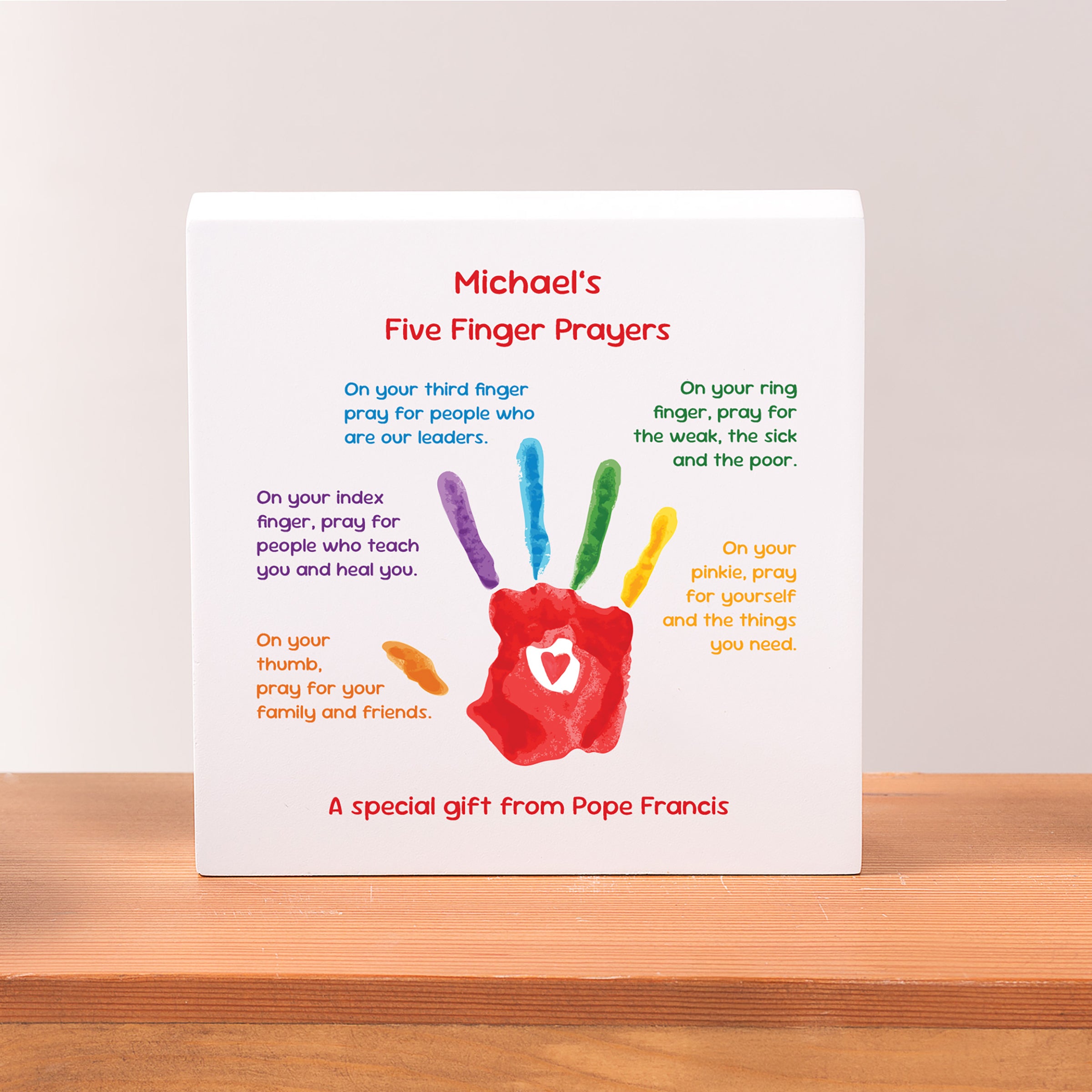 Personalized Pope Francis 5 Finger Prayers Kids Block Sign