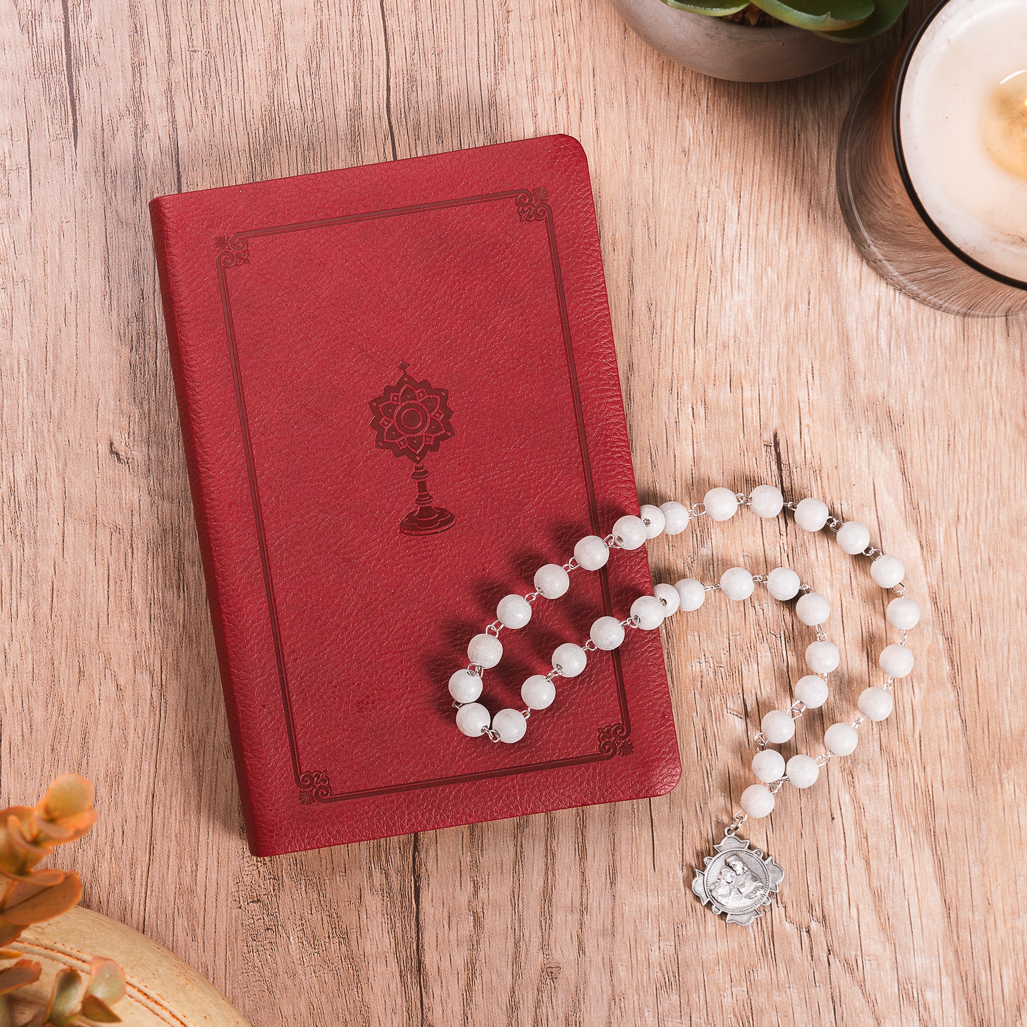 Manual for Eucharistic Adoration Book & Gray Glass Blessed Sacrament Chaplet Gift Set