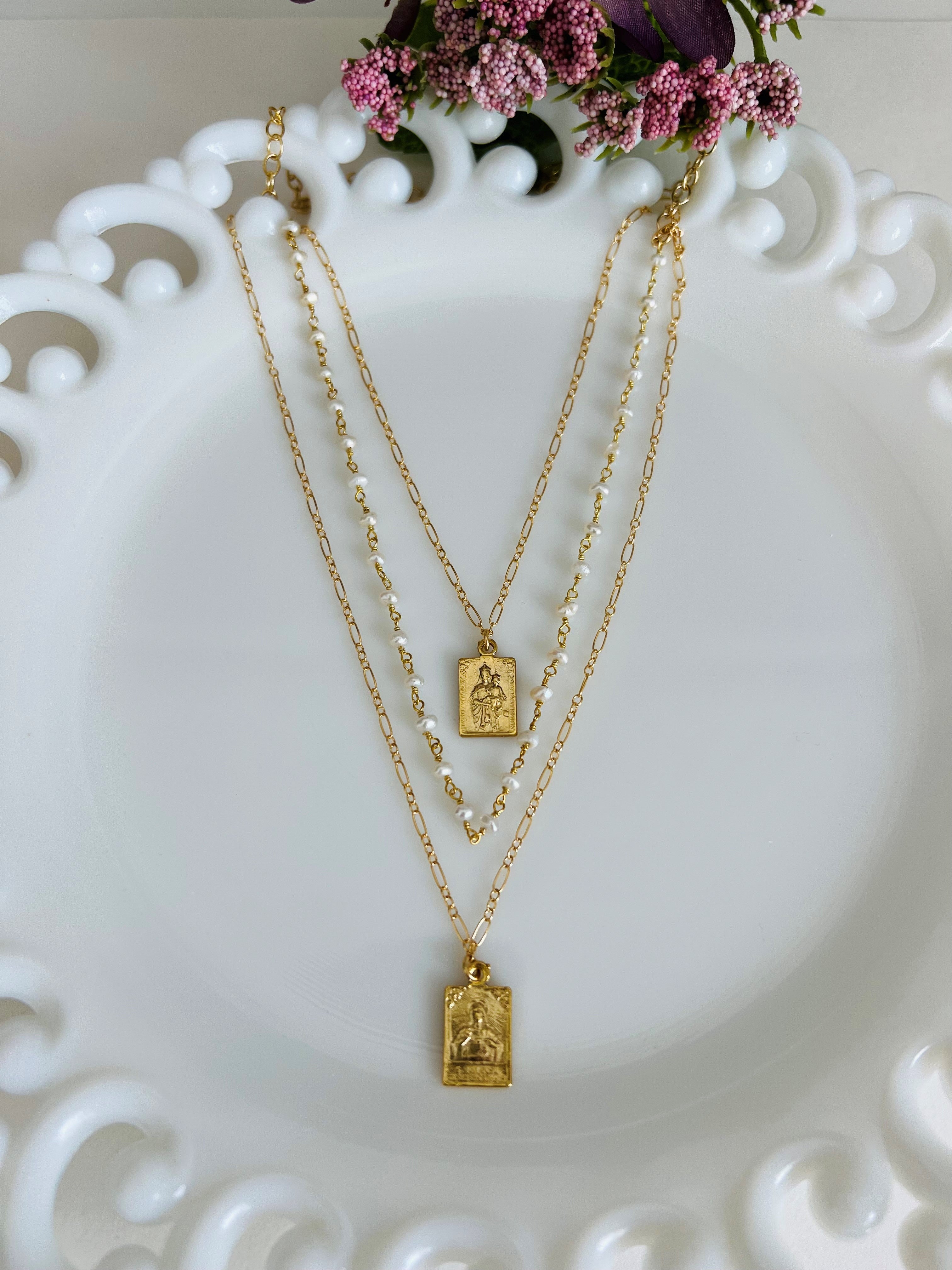 Triple Strand Scapular & Pearl Necklace