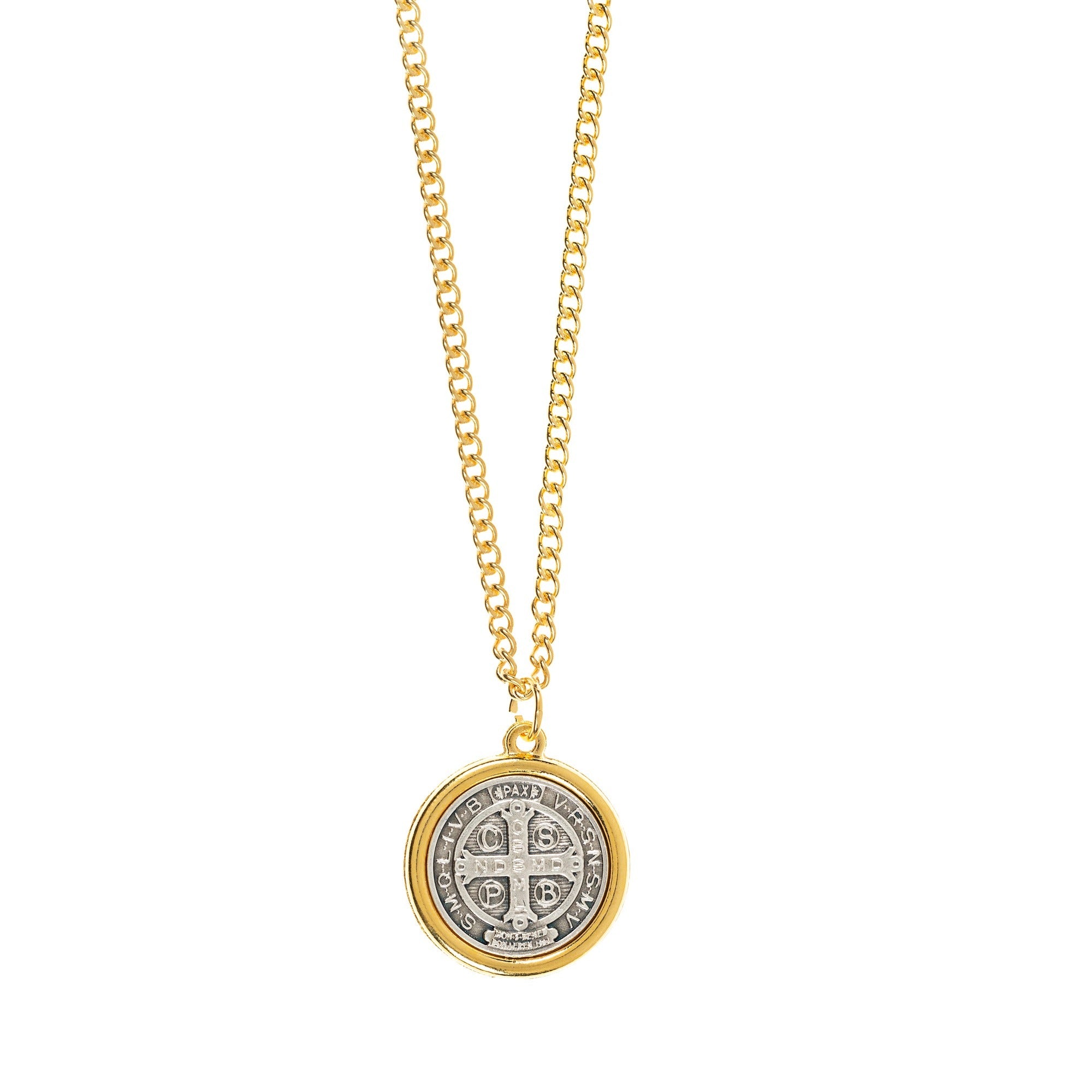 Two Tone St. Benedict Medal on 24" Chain