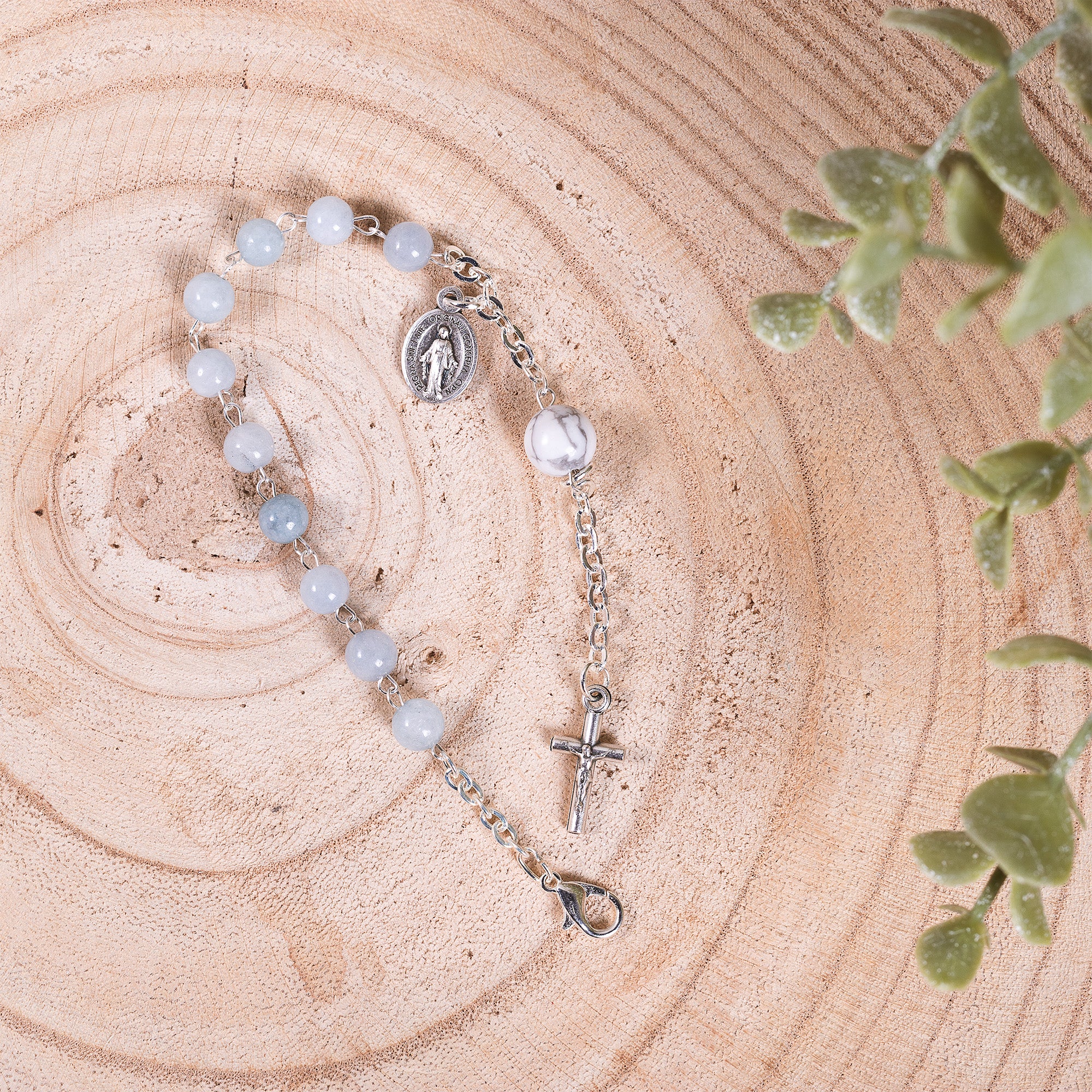 Angelite & Aulite Gemstone Rosary Bracelet