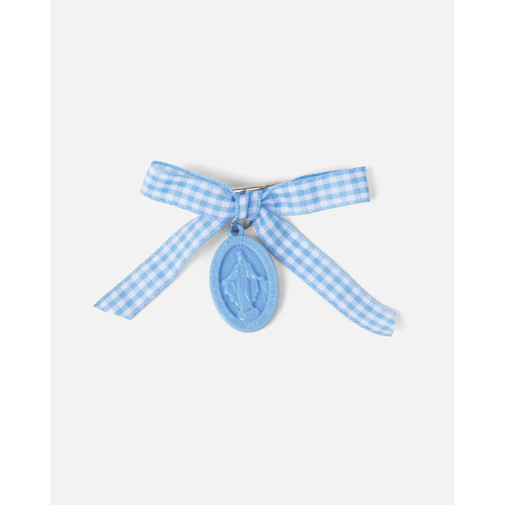 Be A Heart Miraculous Medal Blue Gingham Children's Bow