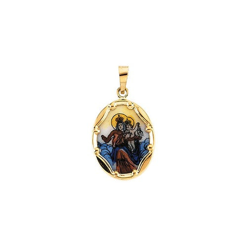 14kt Yellow Gold 17x13.5mm Porcelain Scapular Pendant