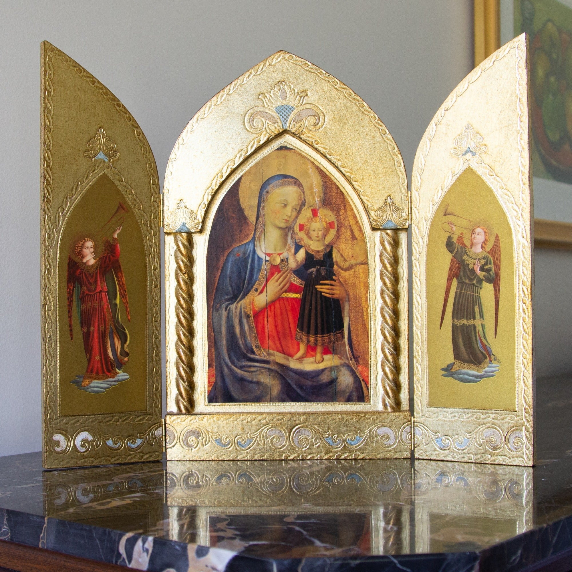 Mother & Child with Angels Italian Triptych
