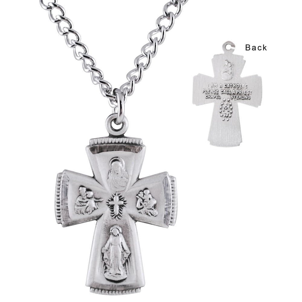 Sterling Silver Four-Way Medal on 24 inch chain - 2003488