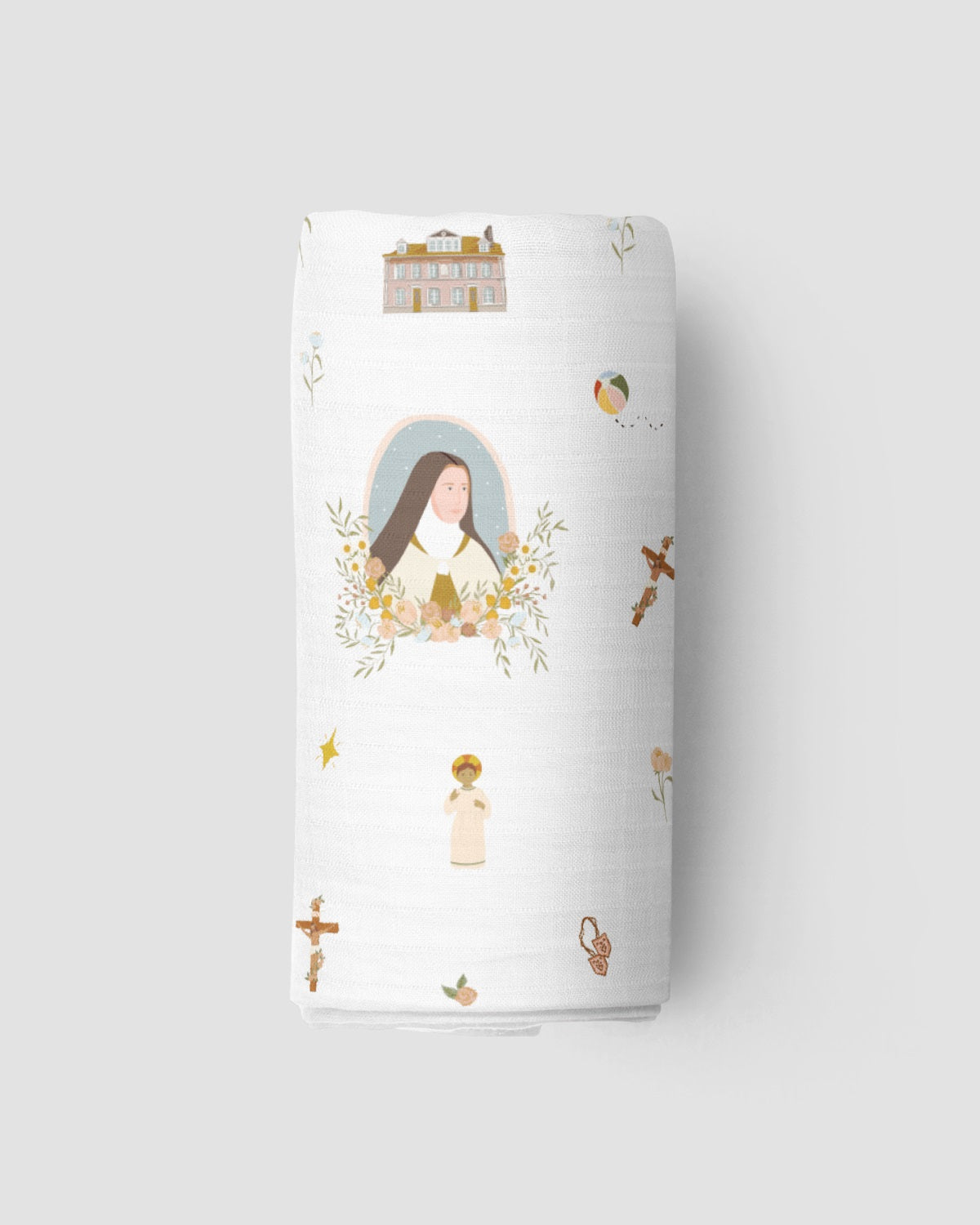 Be A Heart - St. Therese Muslin Swaddle Baby Blanket
