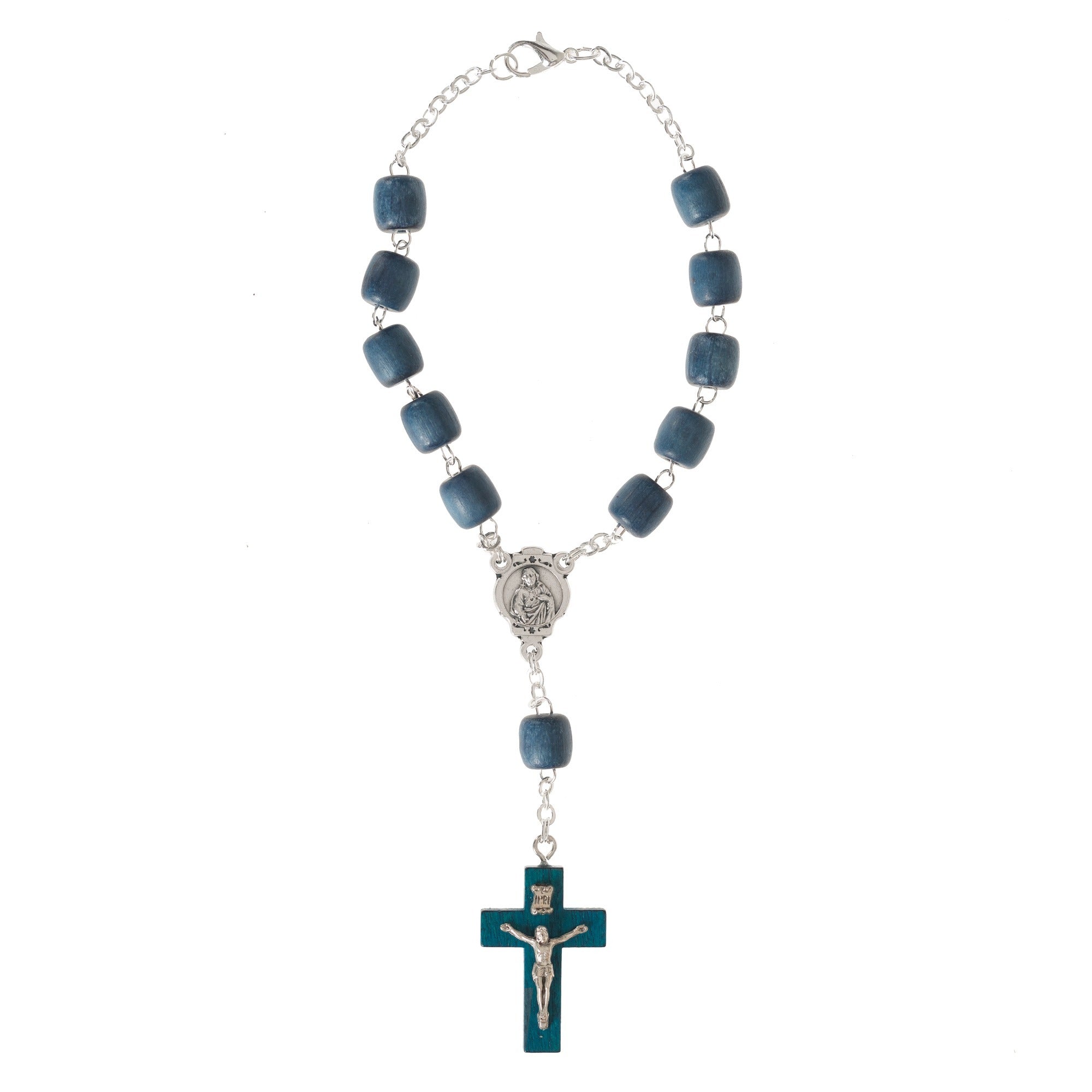 Blue Wood Miraculous Medal Auto Rosary