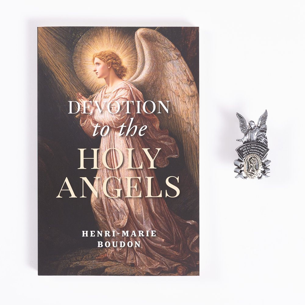 Devotions to the Holy Angels & Two-Tone Guardian Angel and St. Christopher Visor Clip Gift Set