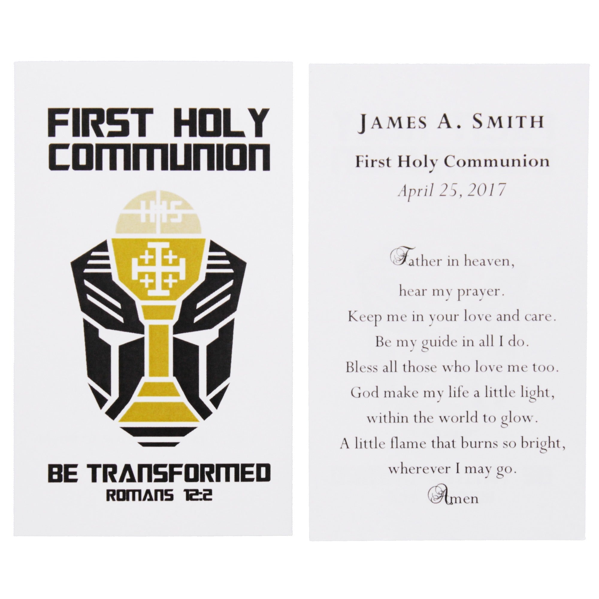 Be Transformed First Holy Communion Personalized Prayer Card for Boys