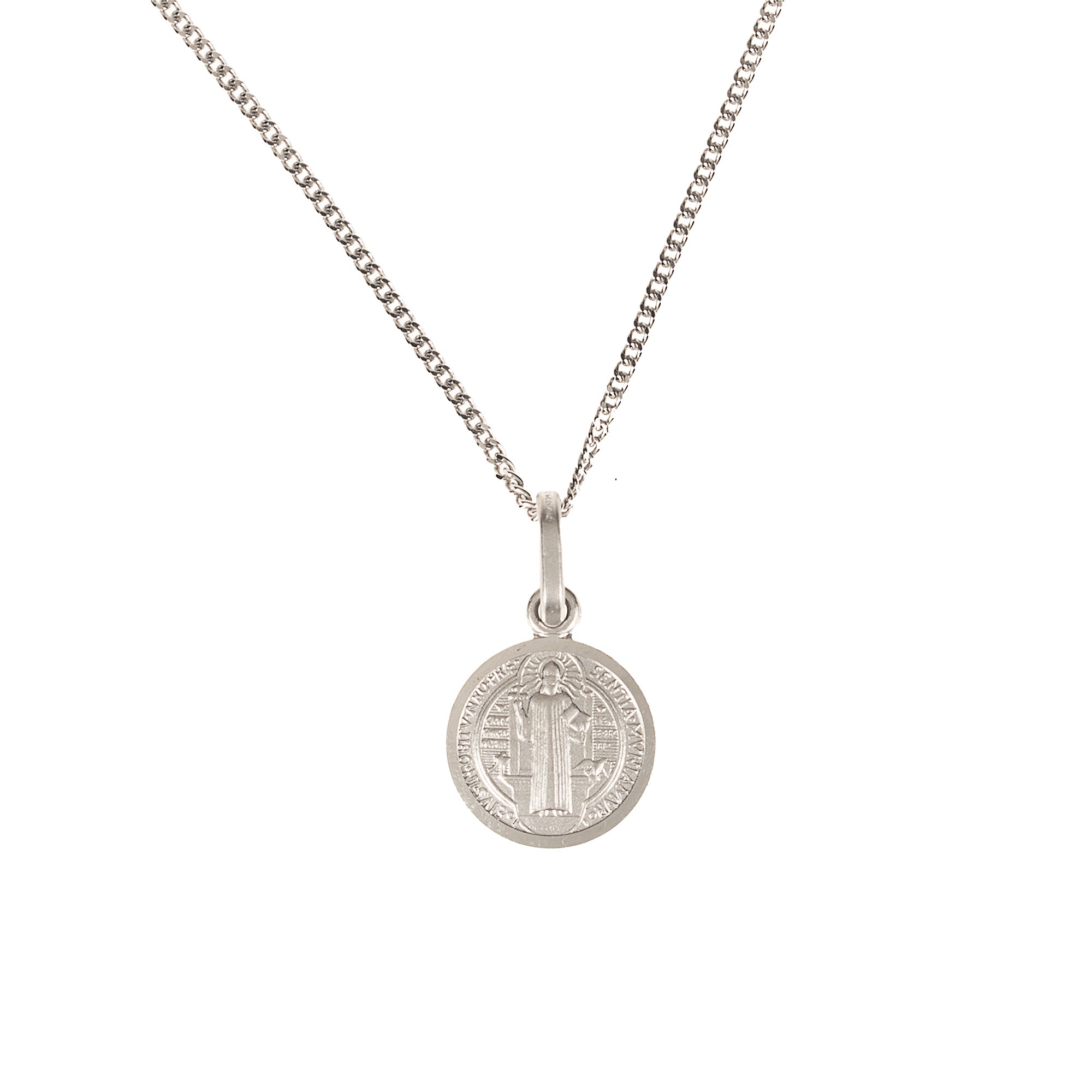 Rhodium Plated Sterling St. Benedict Jubilee Medal Necklace