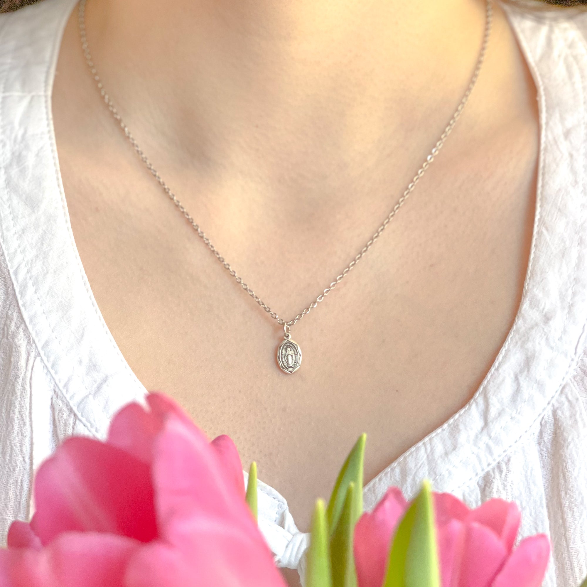 Sterling Petite Miraculous Medal Necklace