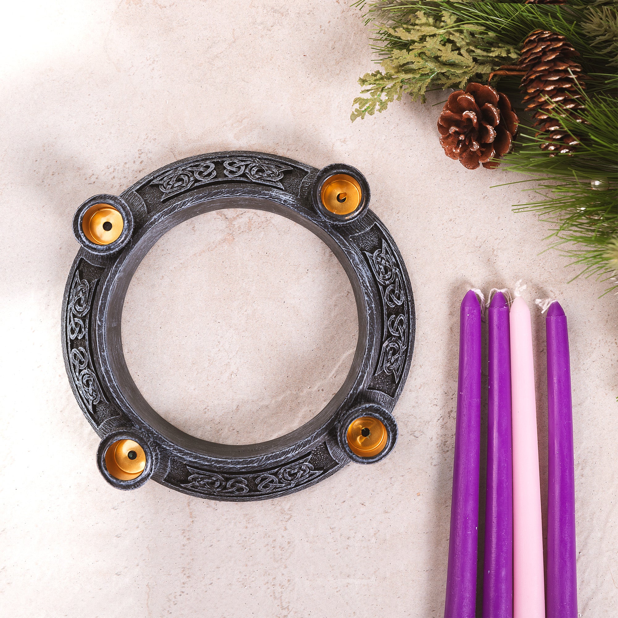 Stone Gray Celtic Advent Wreath