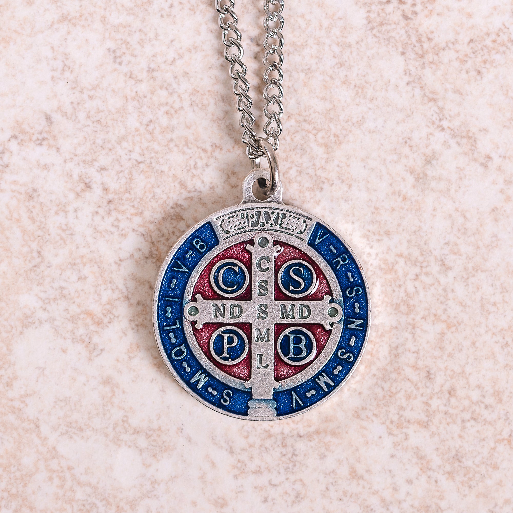 St. Benedict Blue & Red Medal with Chain