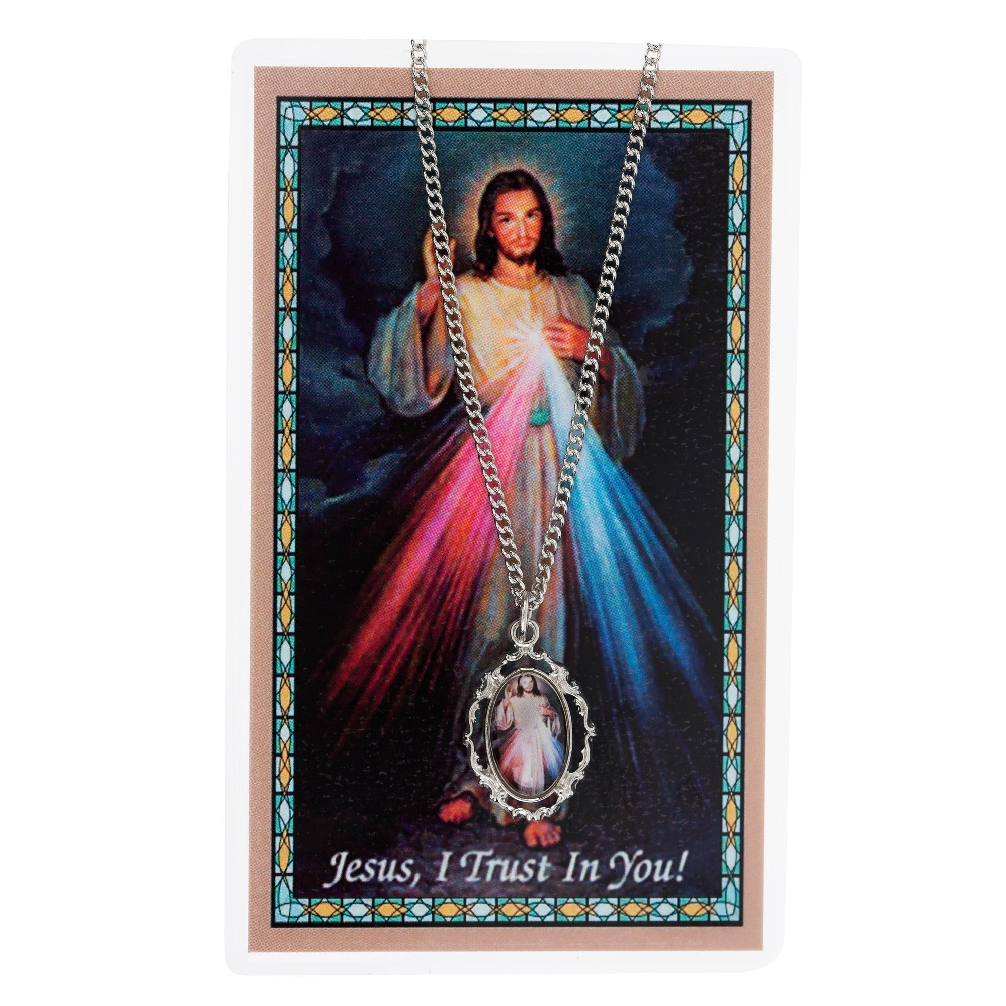 Divine Mercy Prayer Card & Enameled Necklace