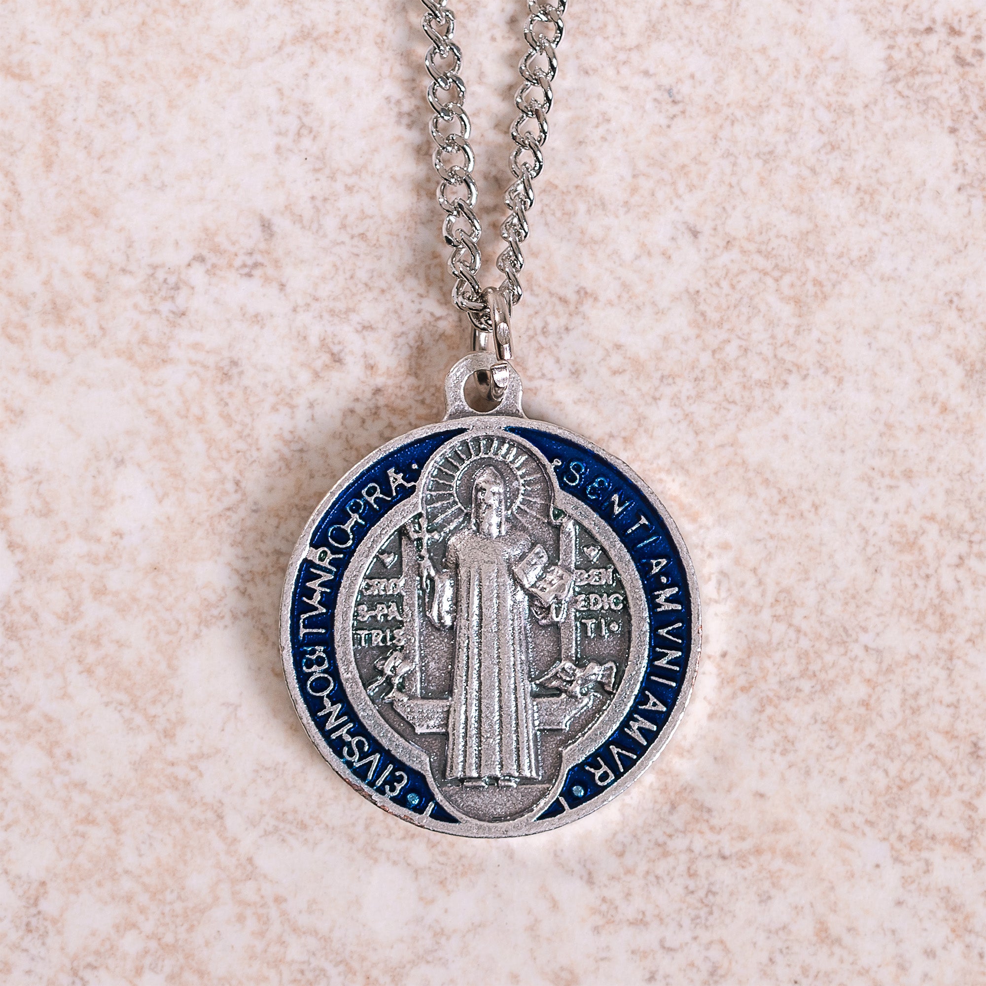 St. Benedict Blue & Red Medal with Chain