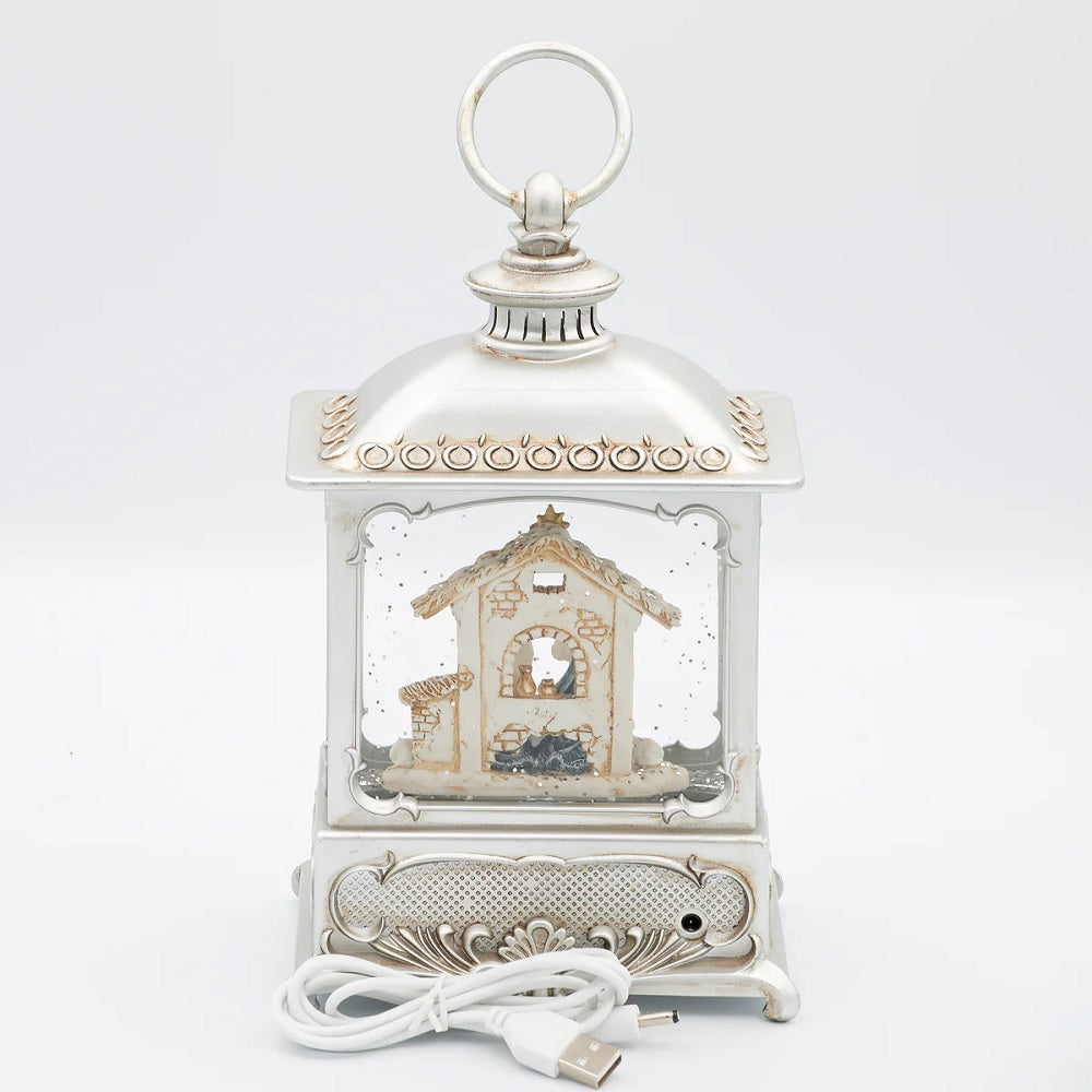 Nativity Scene Pewter Swirl LED Lantern