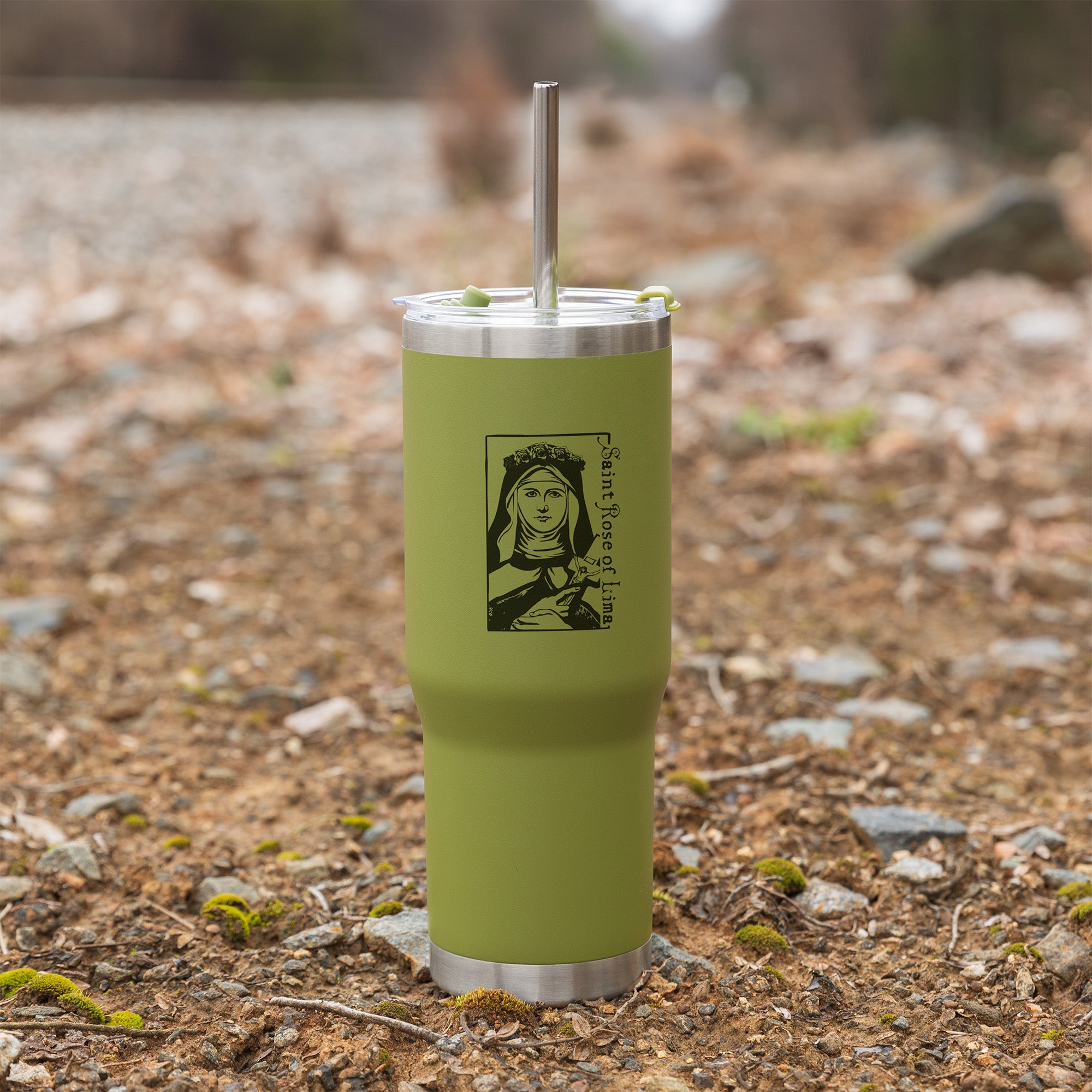 Green St. Rose of Lima Stainless Steel Tumbler with Straw