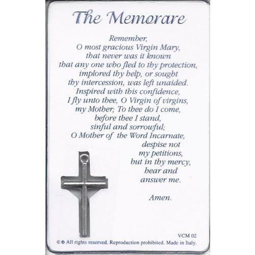 Memorare Laminated Card with Crucifix