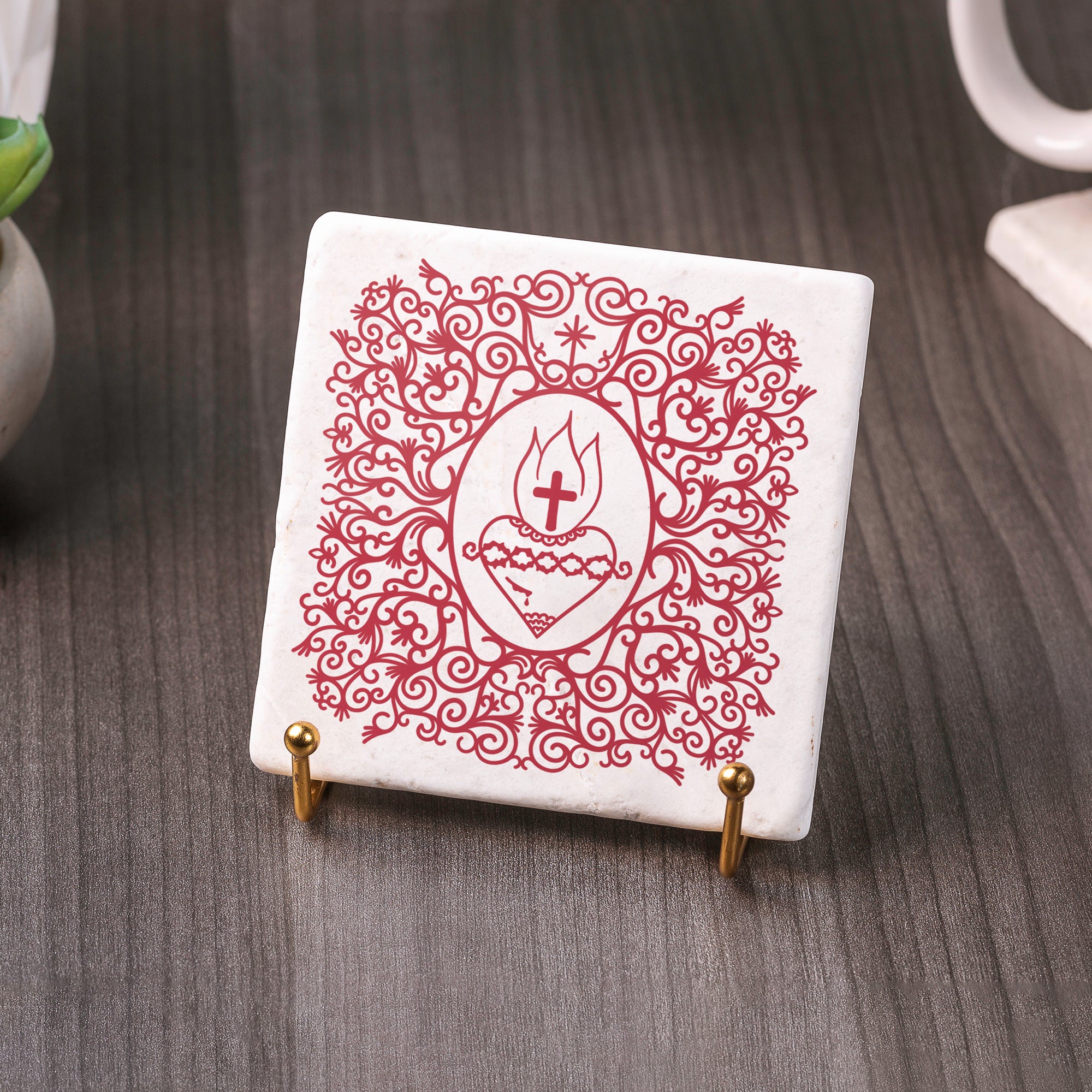 Sacred Heart Filigree Stone Coaster