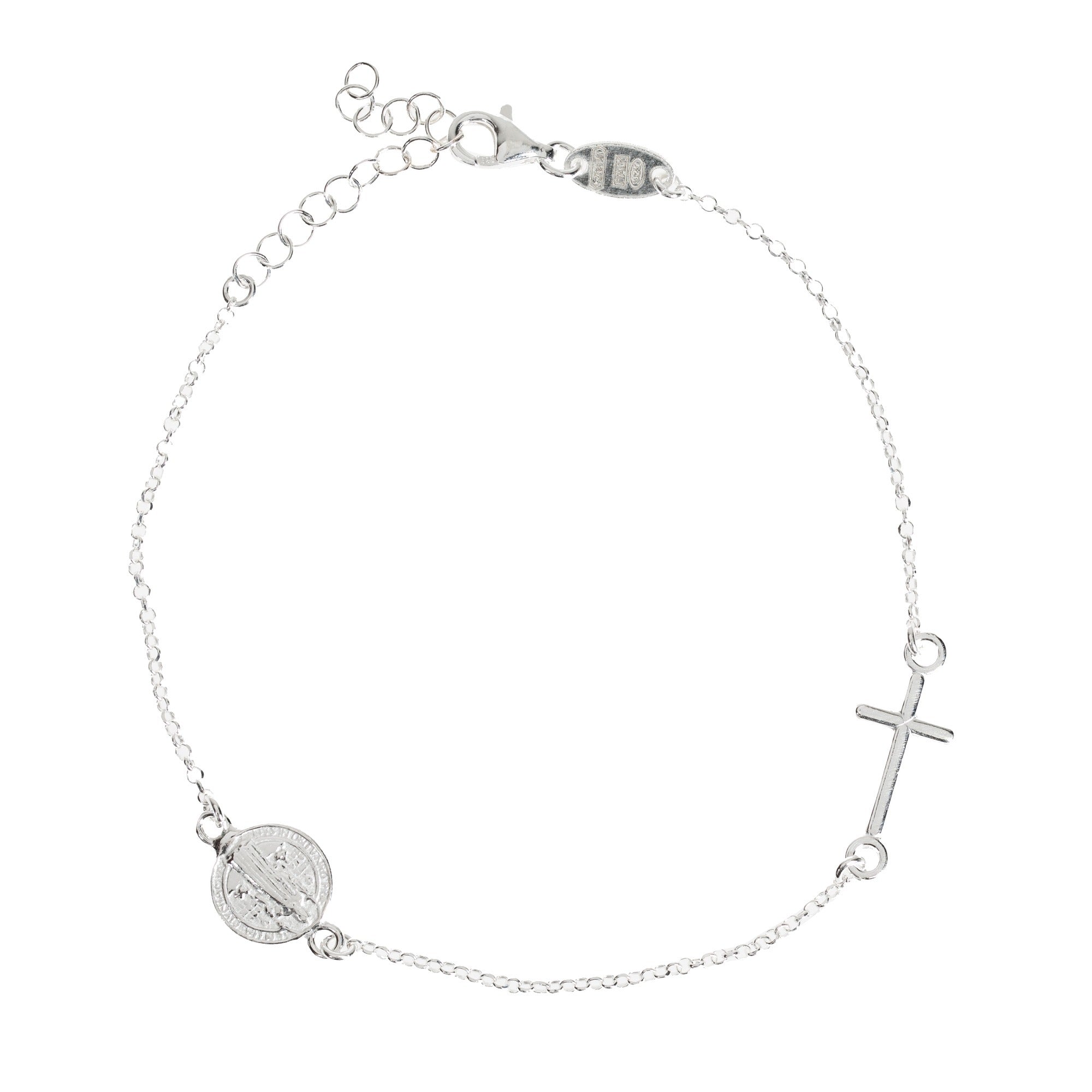 Silver St. Benedict Chain Bracelet with Cross