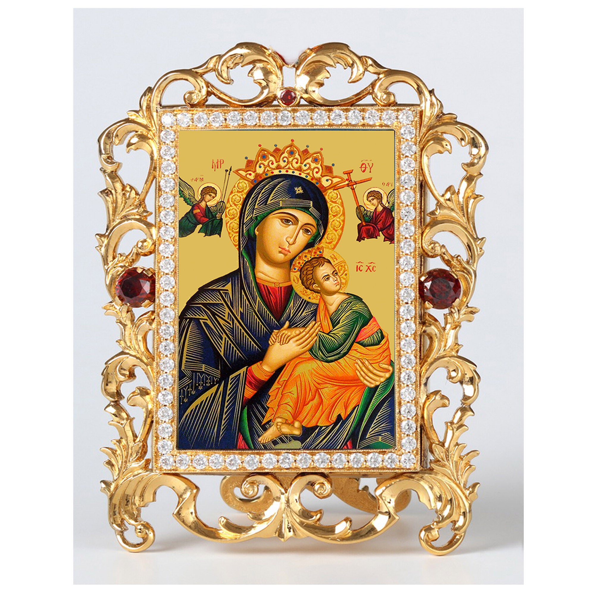 Gold Jeweled Frame Our Lady of Perpetual Help Icon - 4" x 3.25"