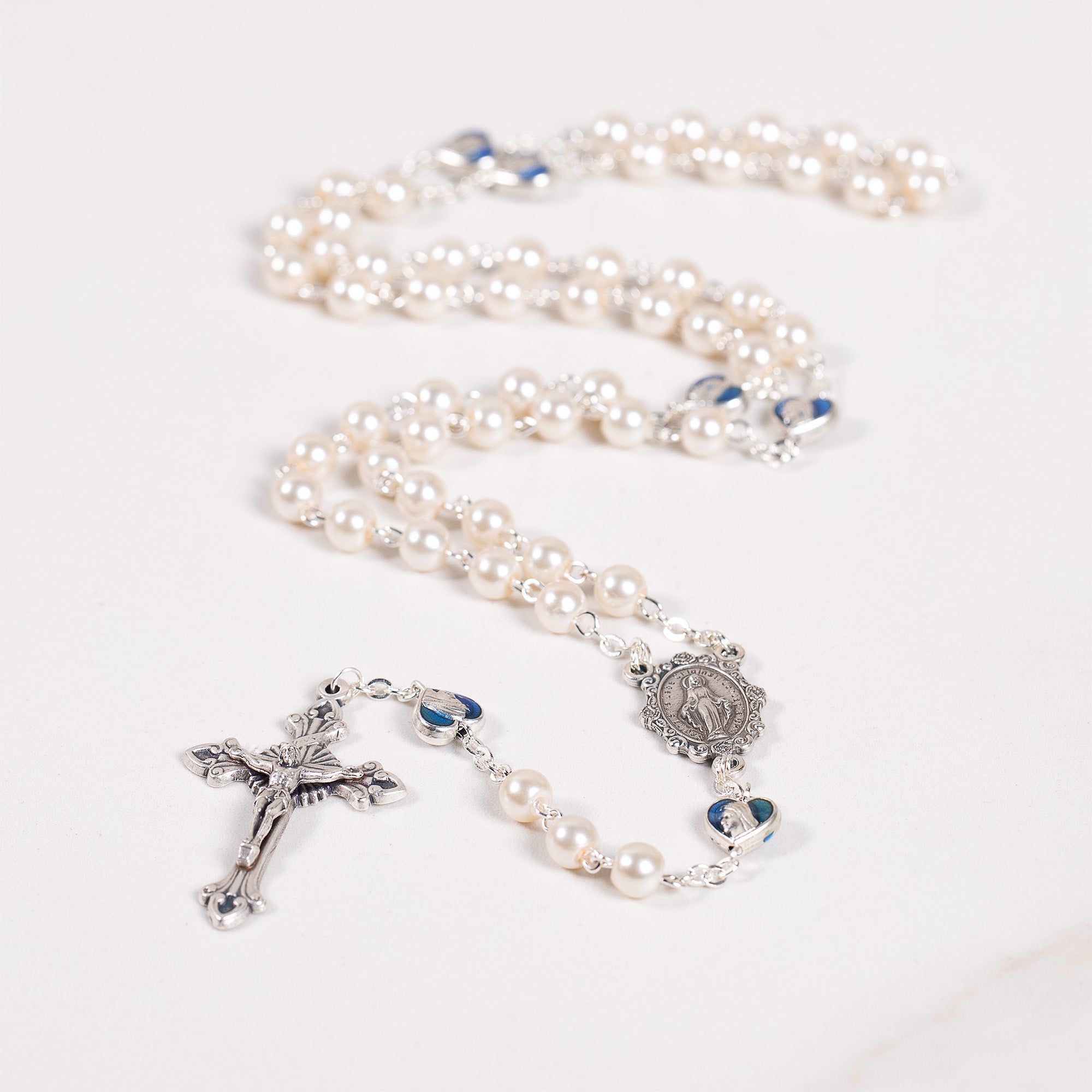 Delicate Glass Pearl & Blue Rosary