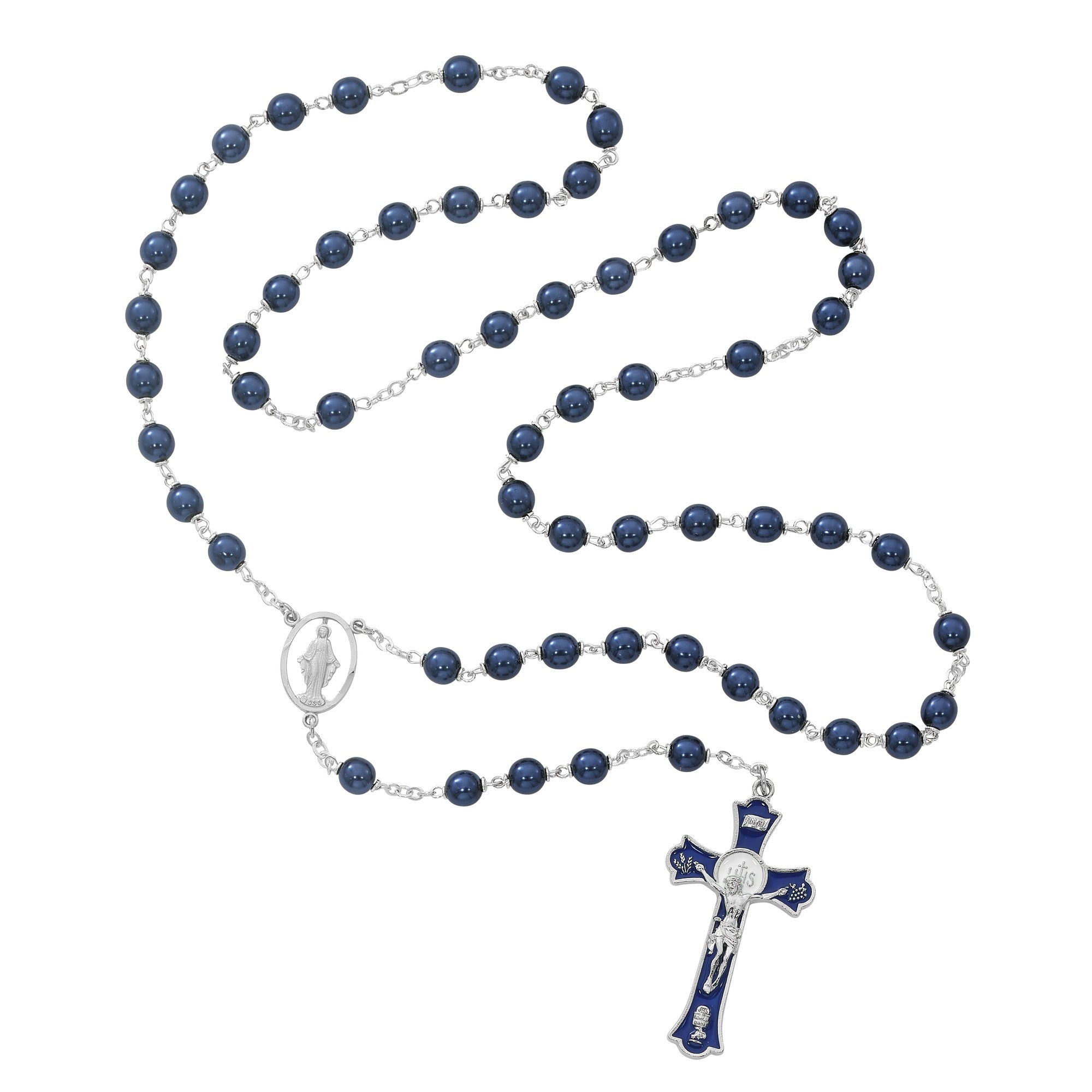 Blue Pearl Holy Mass Crucifix Rosary
