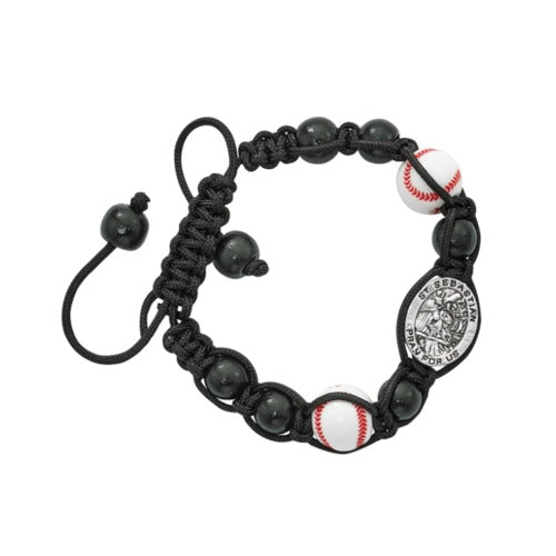 Black St. Sebastian Baseball Corded Bracelet