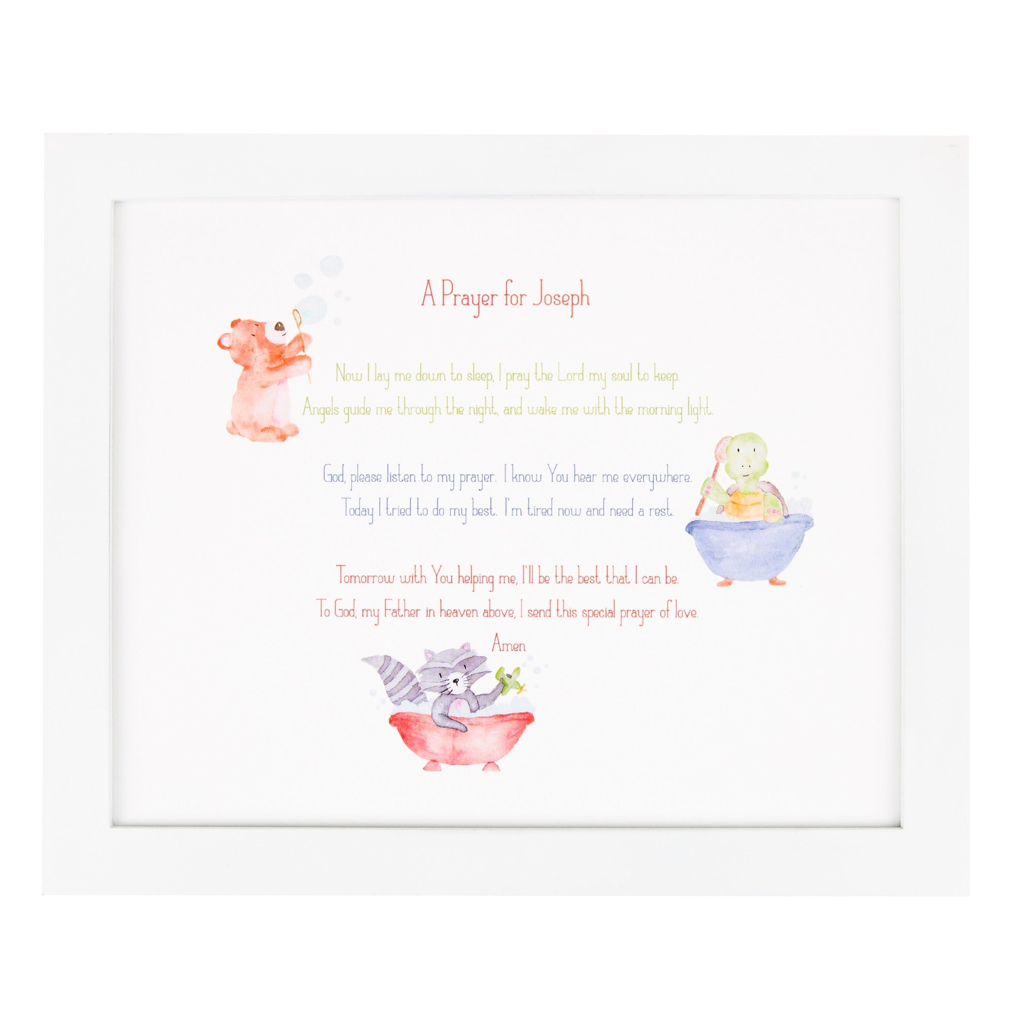 White Framed Goodnight Prayer Boy Art Print