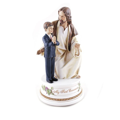 First Communion Jesus with Boy Musical Figure
