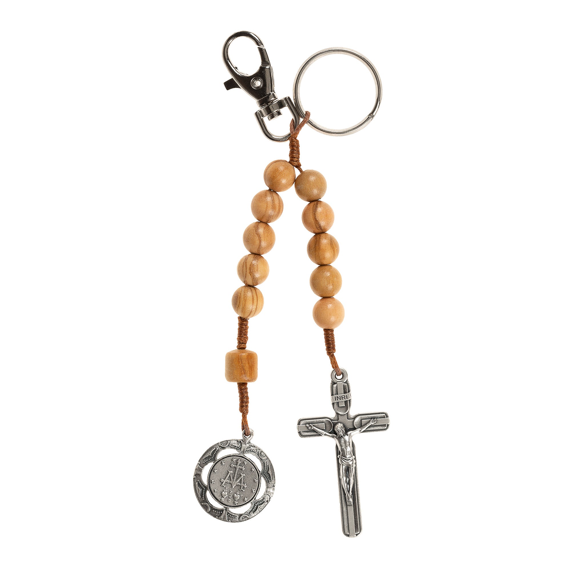 Clip-On Olive Wood Miraculous Medal One Decade Rosary