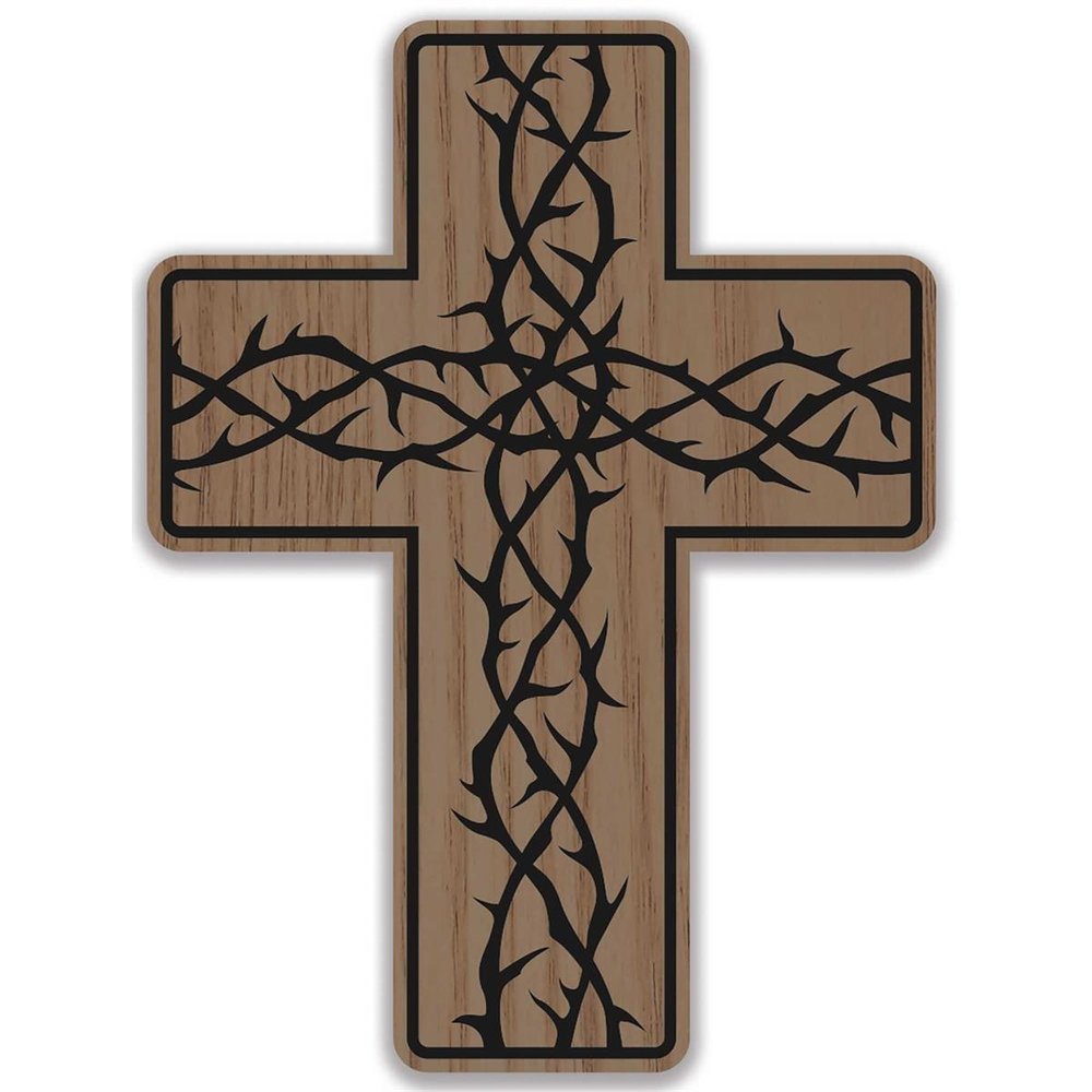 Cross with Crown of Thorns Sticker - 6.5" (H) x 5.5" (W)