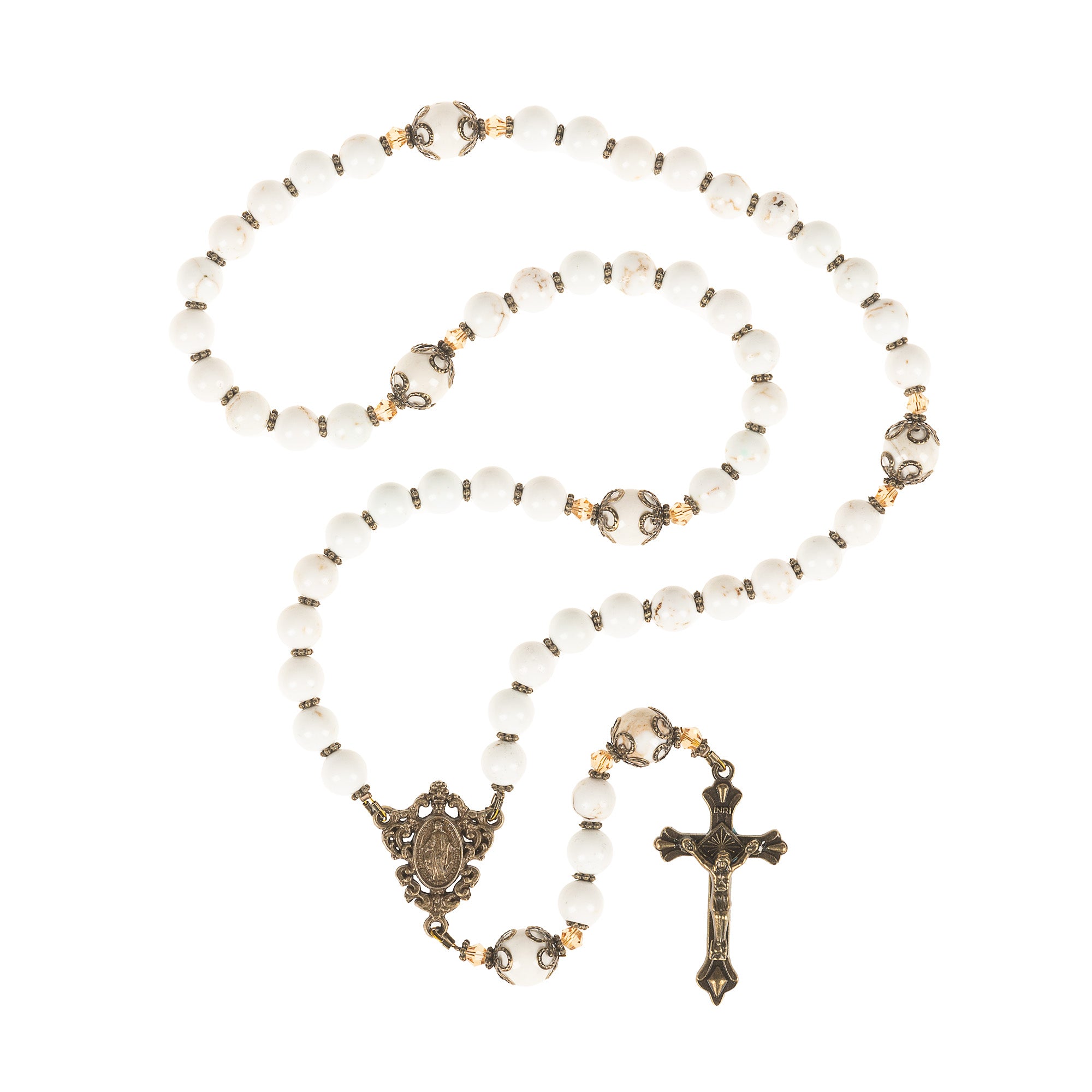Miraculous Medal White Turquoise Gemstone Rosary