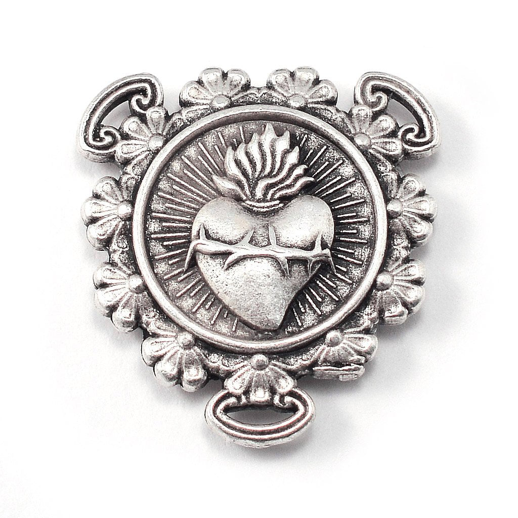 Antique Silver & Hematite Sacred Heart Rosary