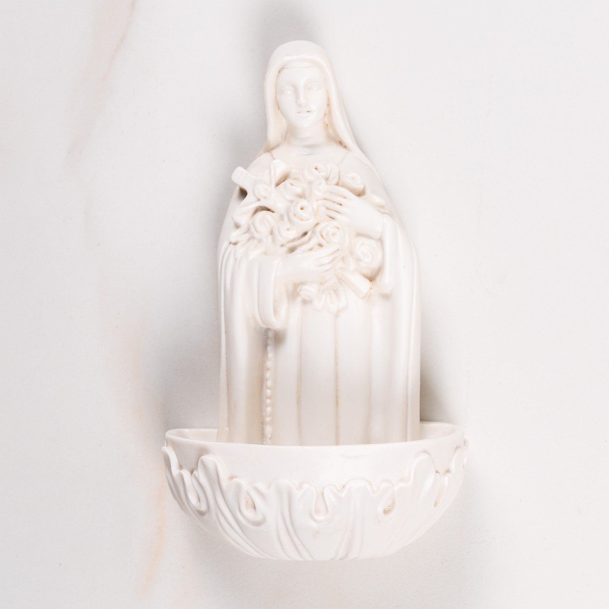 St. Therese Antique White Holy Water Font - 6.3"