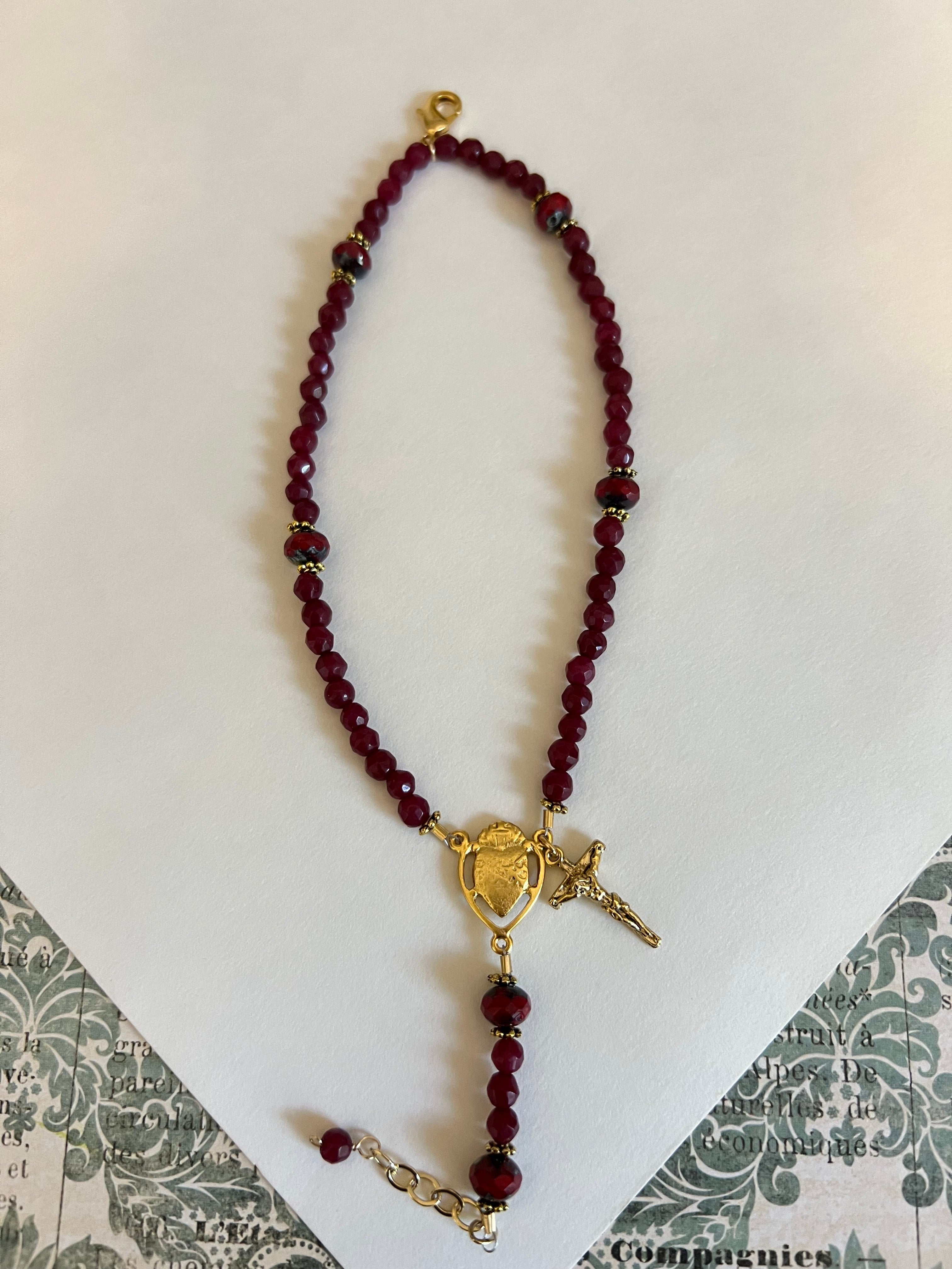 Ruby & Czech Glass Double Strand Rosary Bracelet