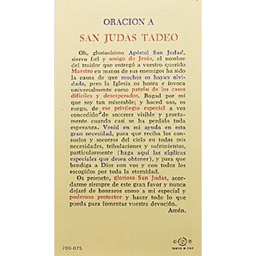 Oracion a San Judas Tadeo (St. Jude) - Spanish Prayer Card