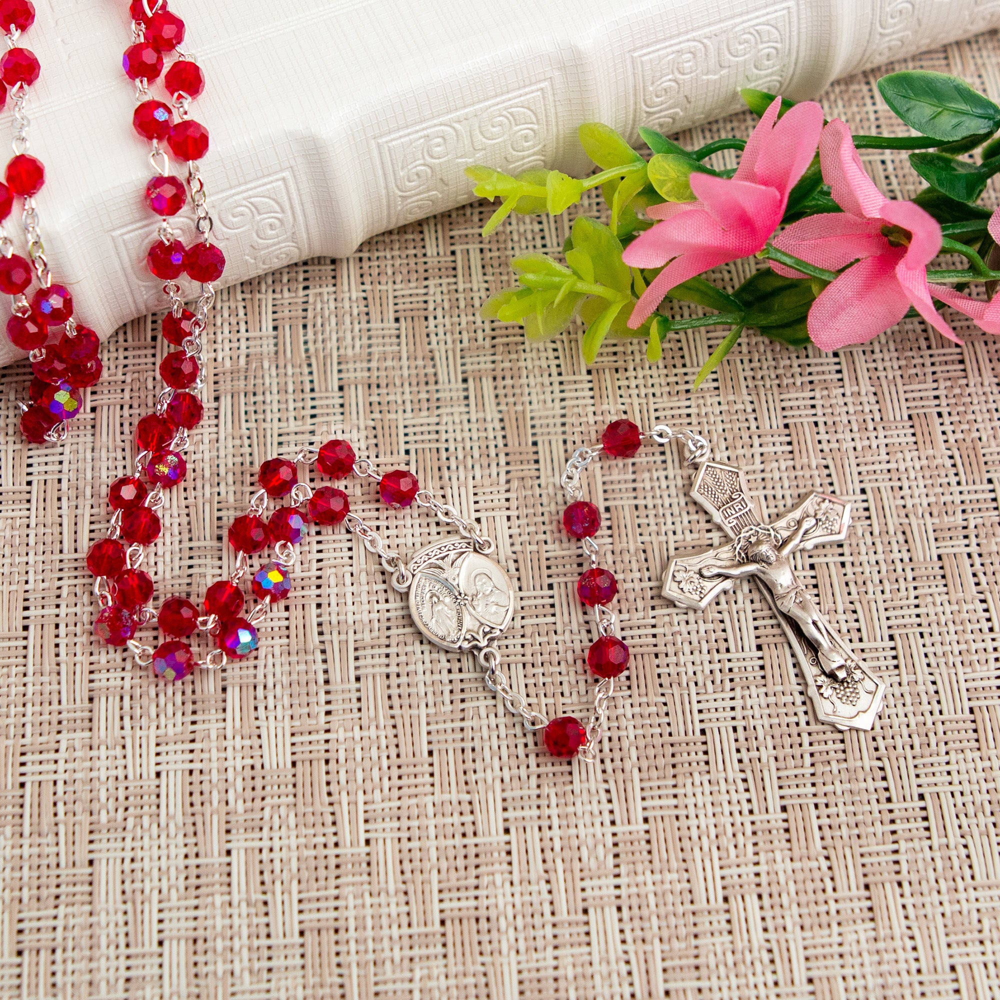 Ruby Red Sterling Silver Rosary
