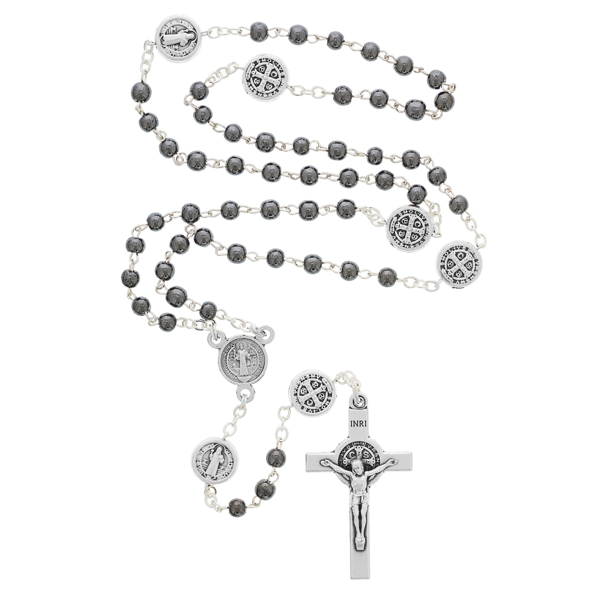 St. Benedict Cross Box with Hematite Rosary