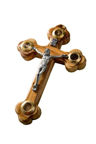 Olive Wood Crucifix with Jerusalem Soil