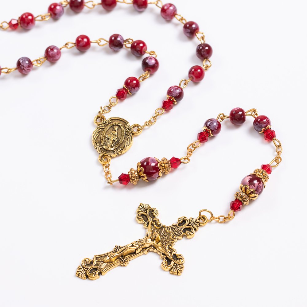 Vintage Red & Gold Miraculous Medal Rosary