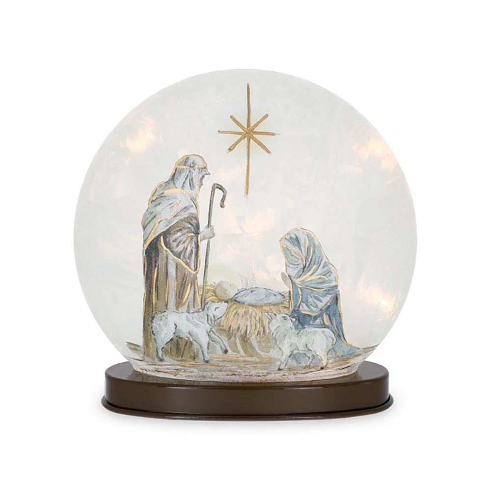 Glass Light-Up Rising Star Holy Family Snow Globe - 7.75"