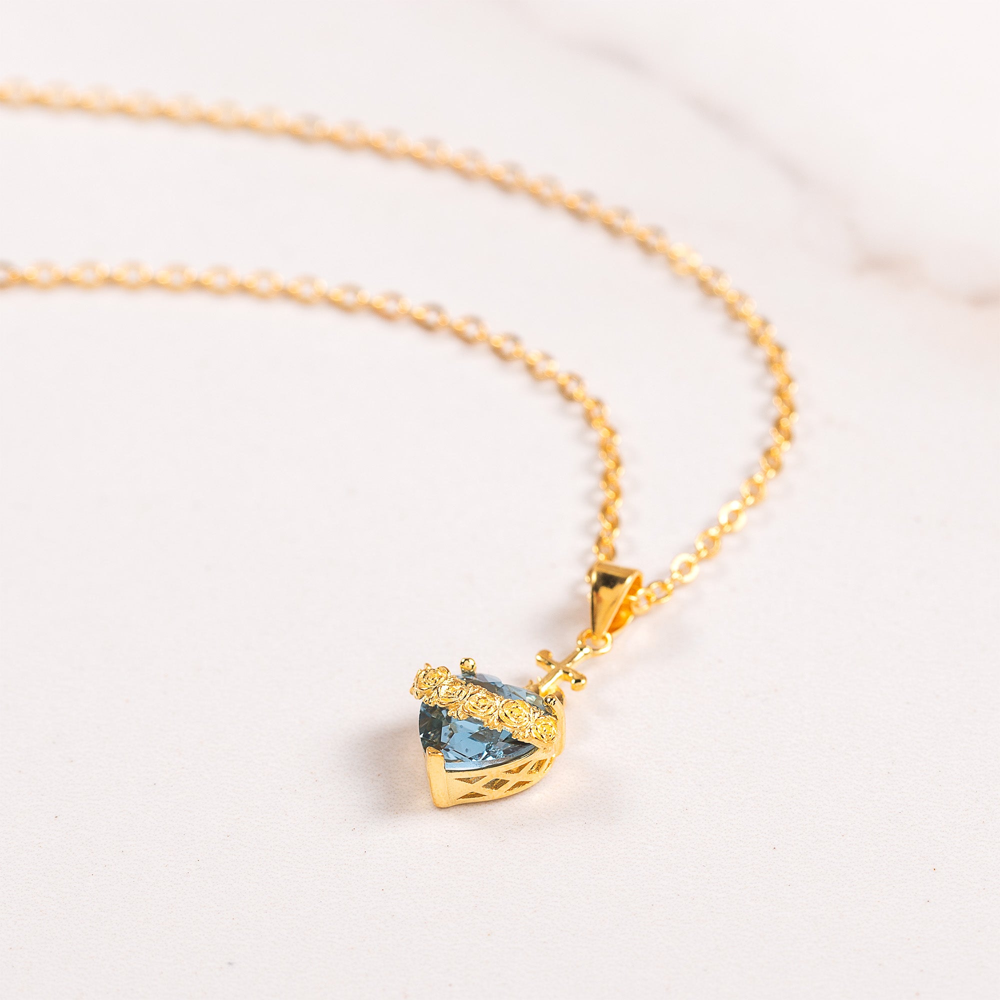 Immaculate Heart Blue Jeweled Necklace Silver or Gold