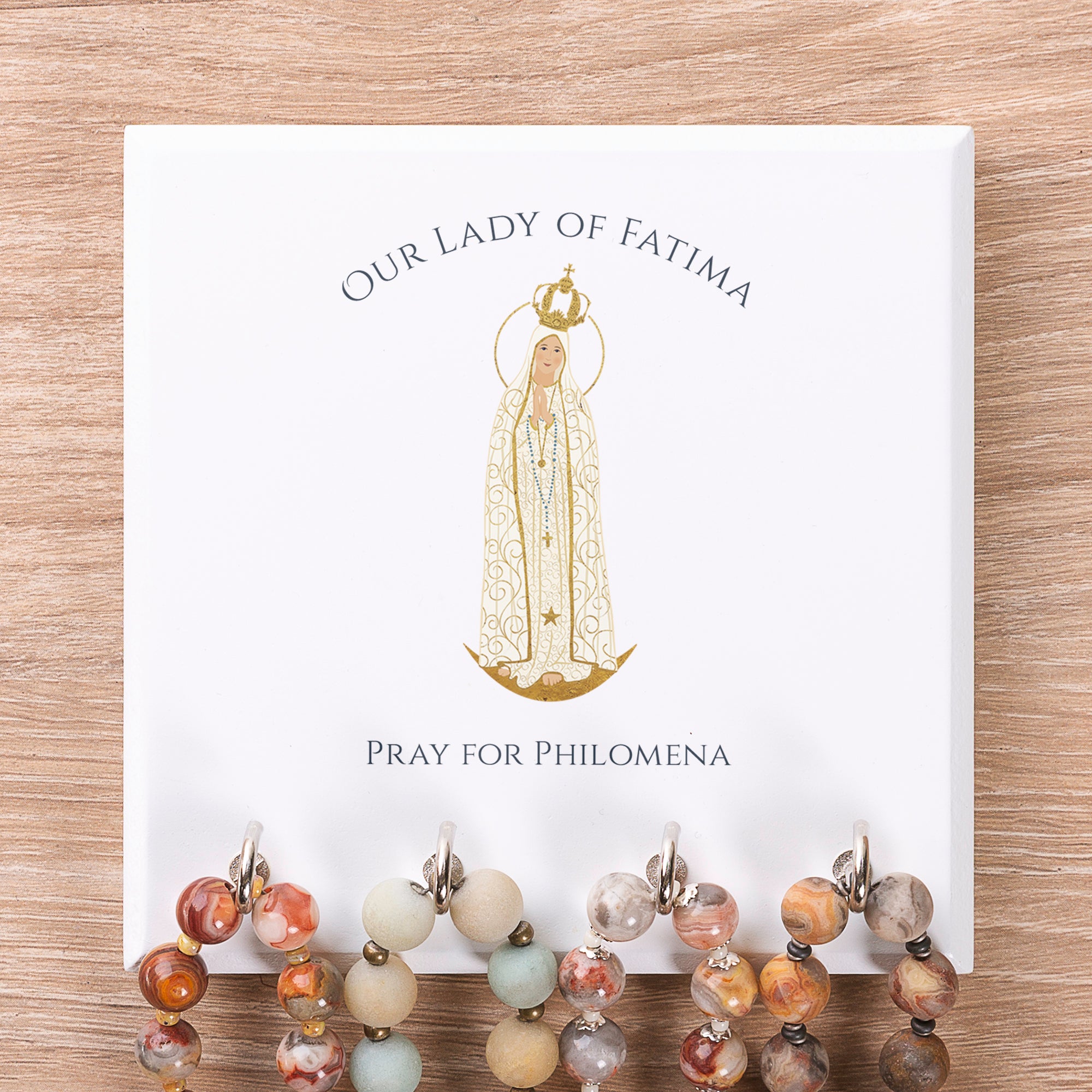 Personalized Our Lady of Fatima Rosary Rack