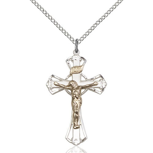 Two-Tone Gold-Filled/Sterling Silver Crucifix Pendant 1 1/4 X 3/4"