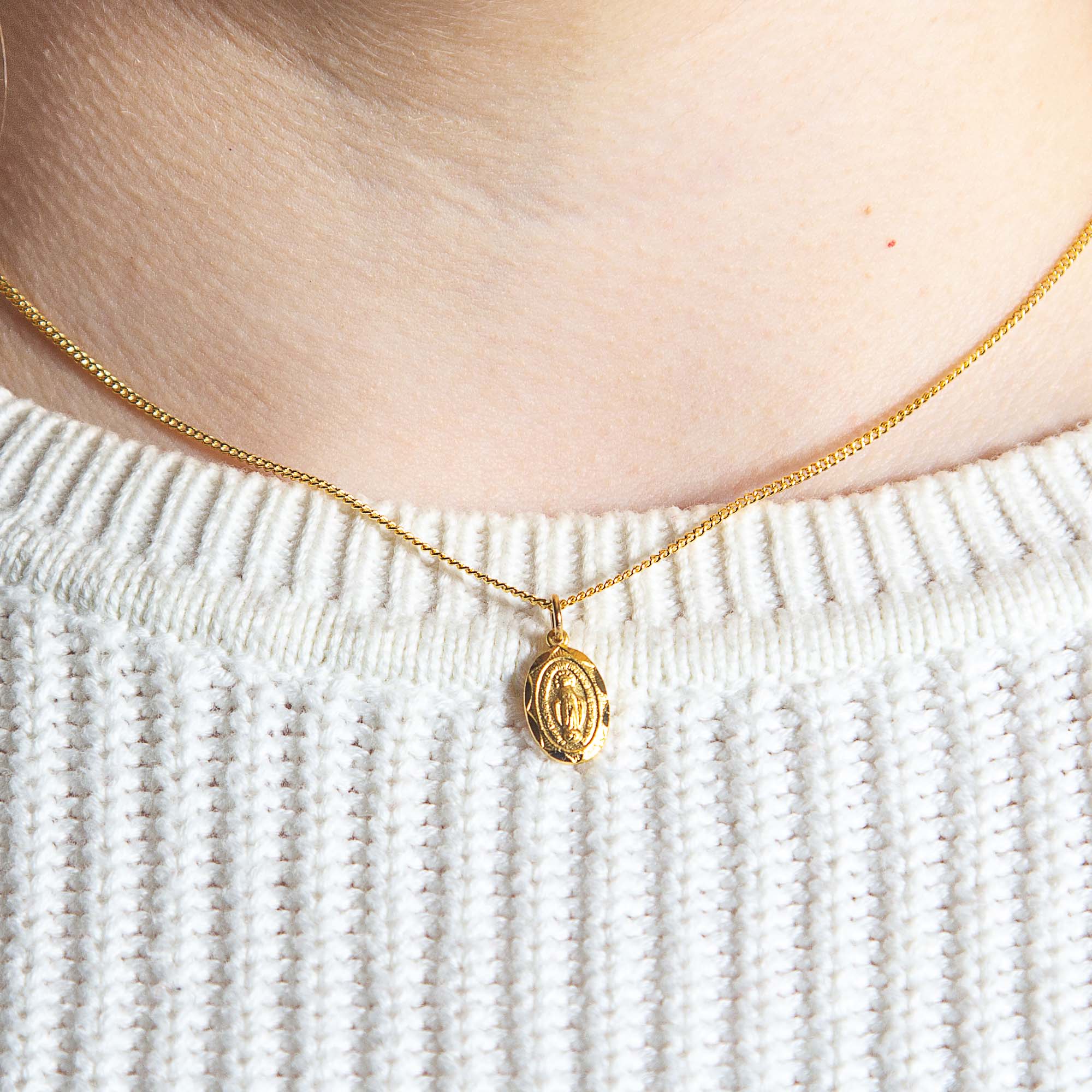 Petite Gold/Sterling Silver Miraculous Medal - 16" Chain