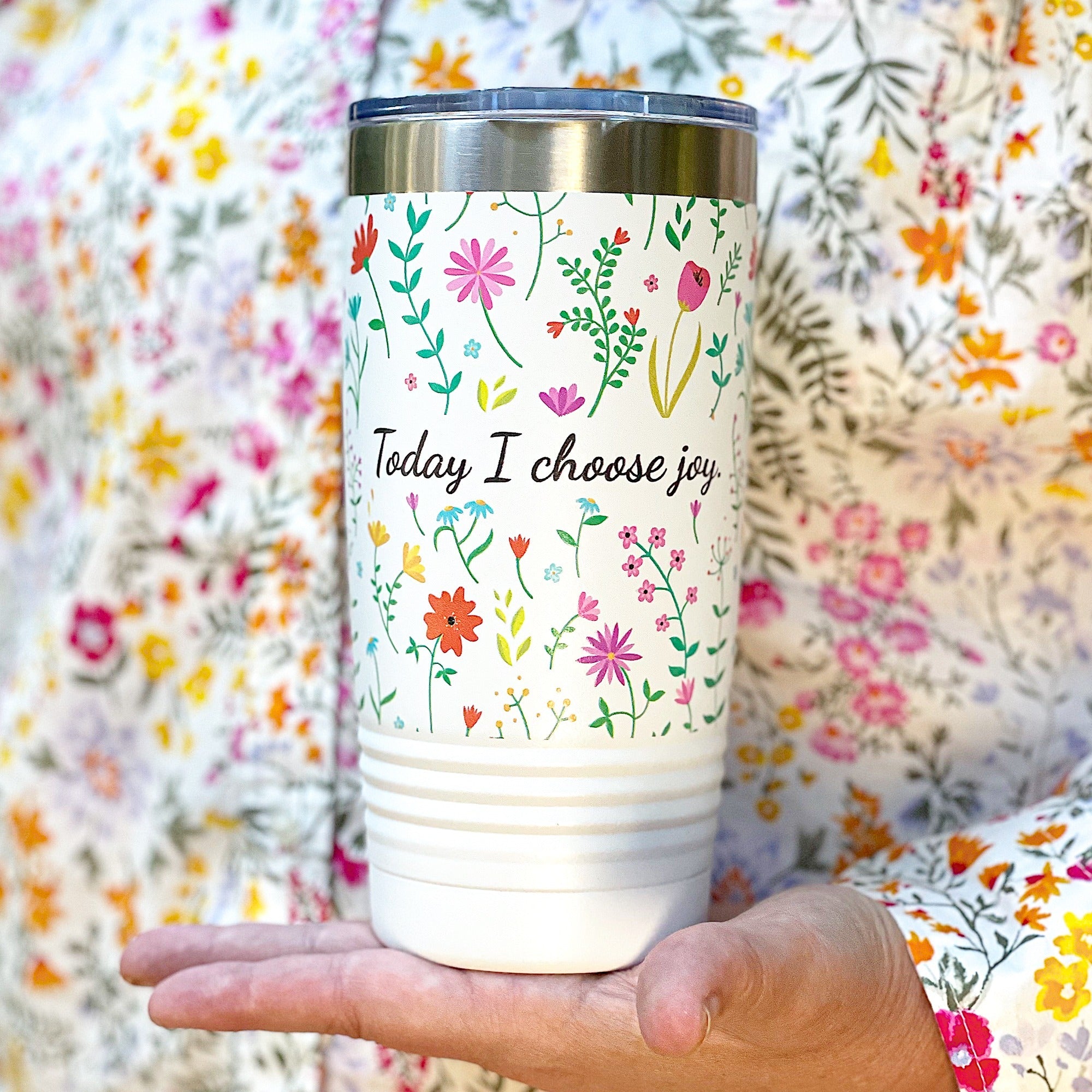 Floral I Choose Joy Insulated White 20oz Tumbler