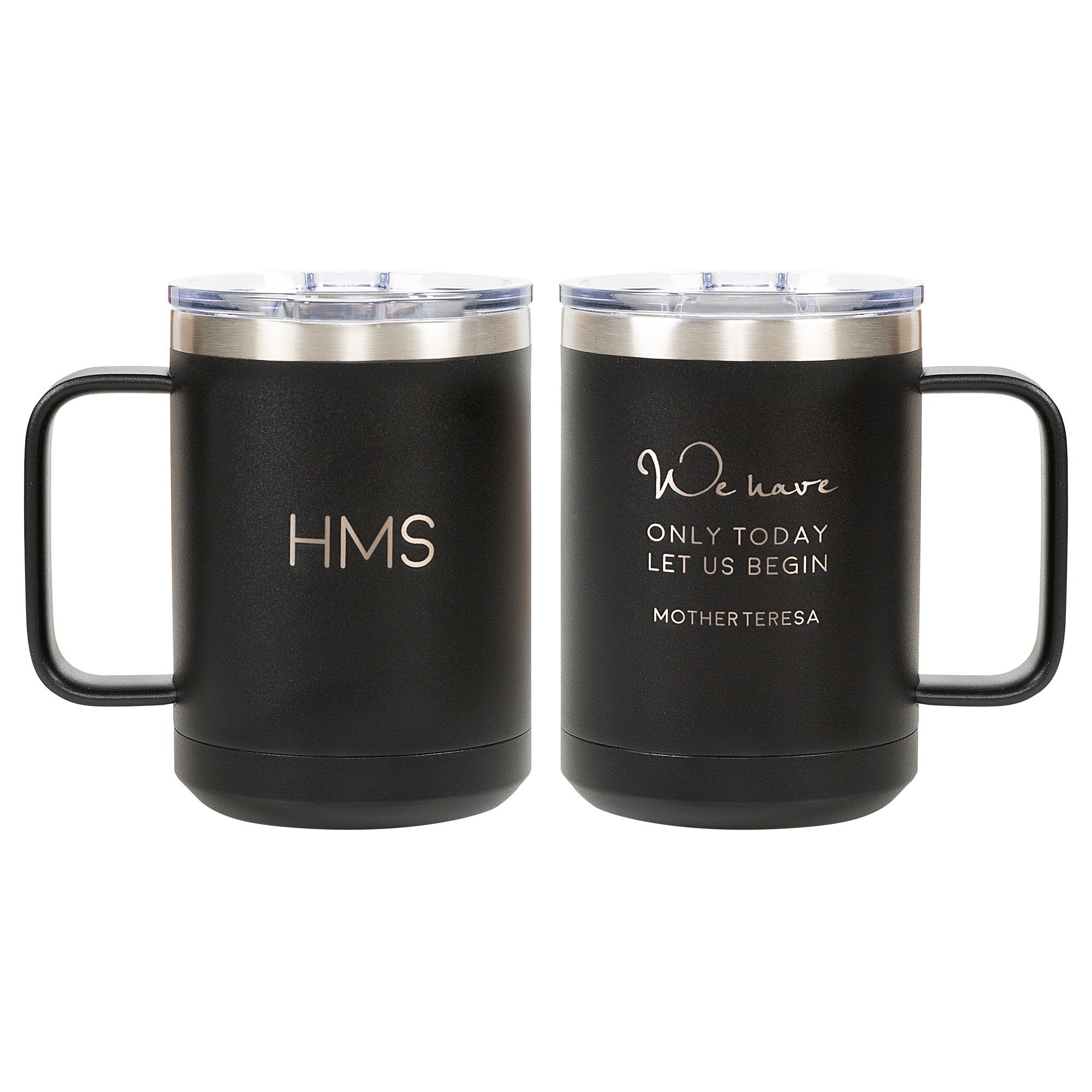 Personalized Let Us Begin Black Travel Mug