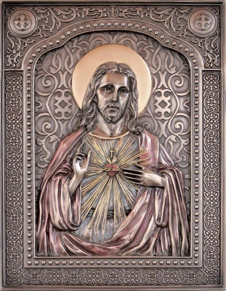 Bronzed Sacred Heart Plaque - 7.5"