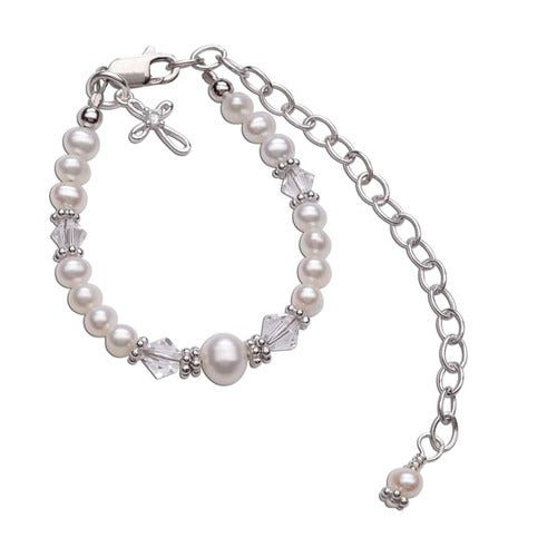Swarovski & Pearl Sterling Baptism to Bride Bracelet display picture 2